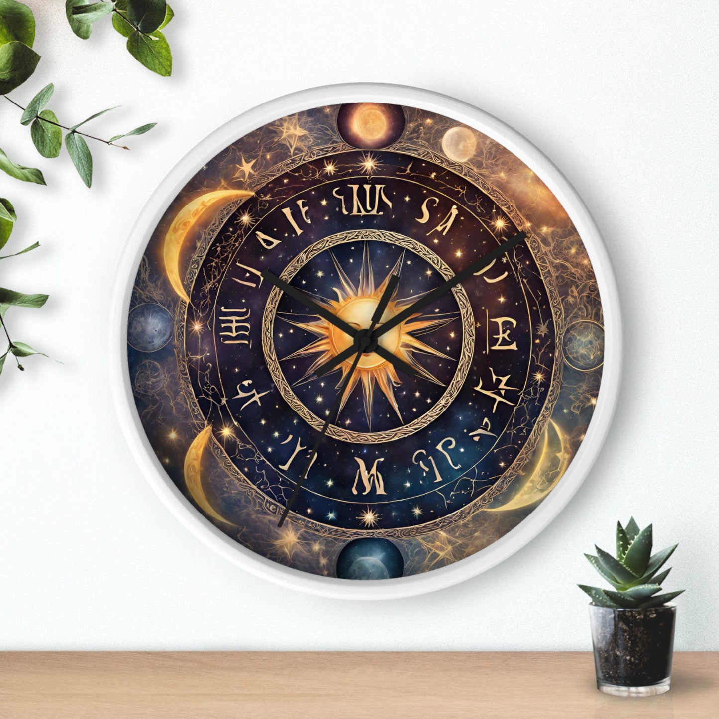 Moon Phases Wall Art Clock | Lunar Cycle Astronomy Wall Hanging | Home Office Solar System Wall Decor Gift