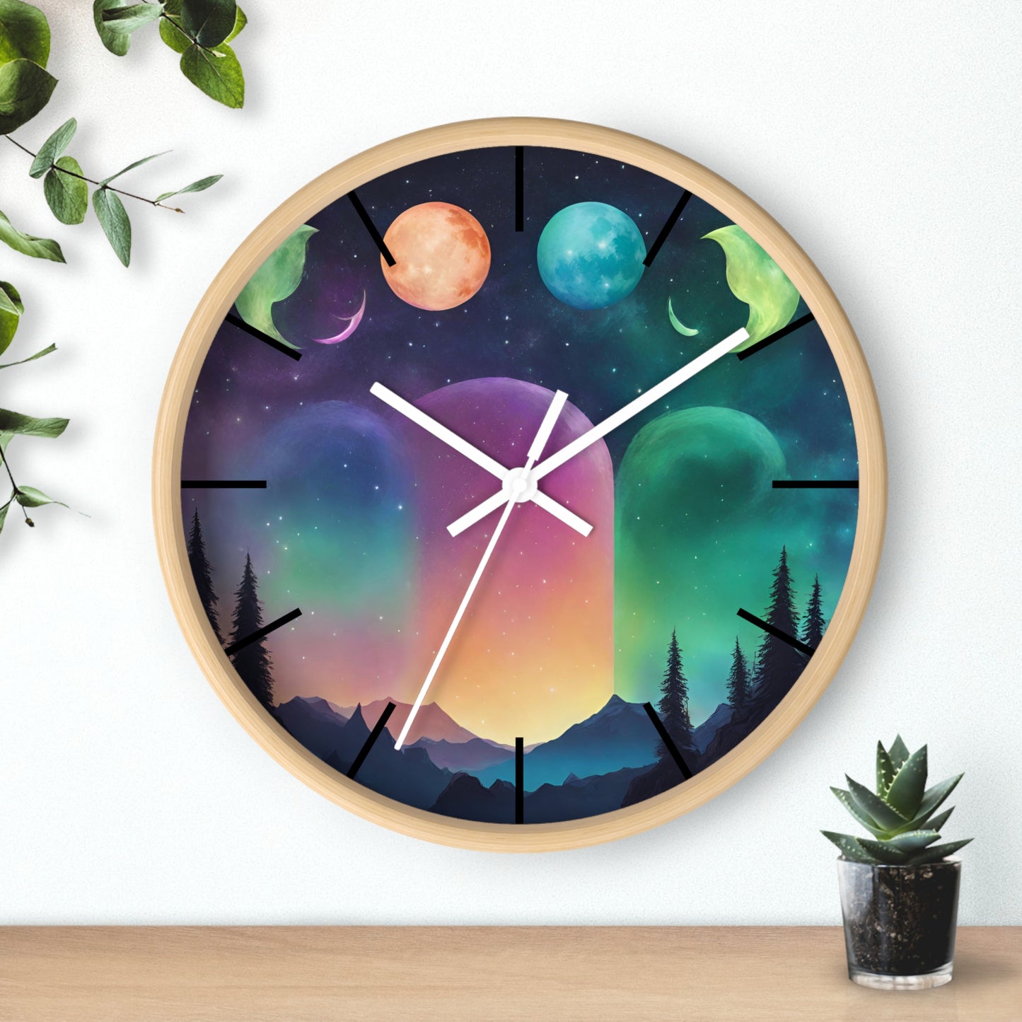 Moonlight Hills Wall Clock | Night Forest Astronomy Starlight Moons Constellations Office Decor Gift, Solar System Home Hanging Unique Art