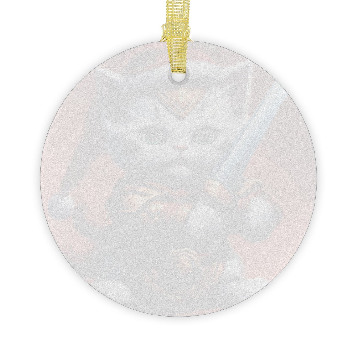 Kitten Christmas Ornament, Holiday Tree Decoration, Adorable Cat Gift, Round Glass Keepsake, KITTEN WARRIOR
