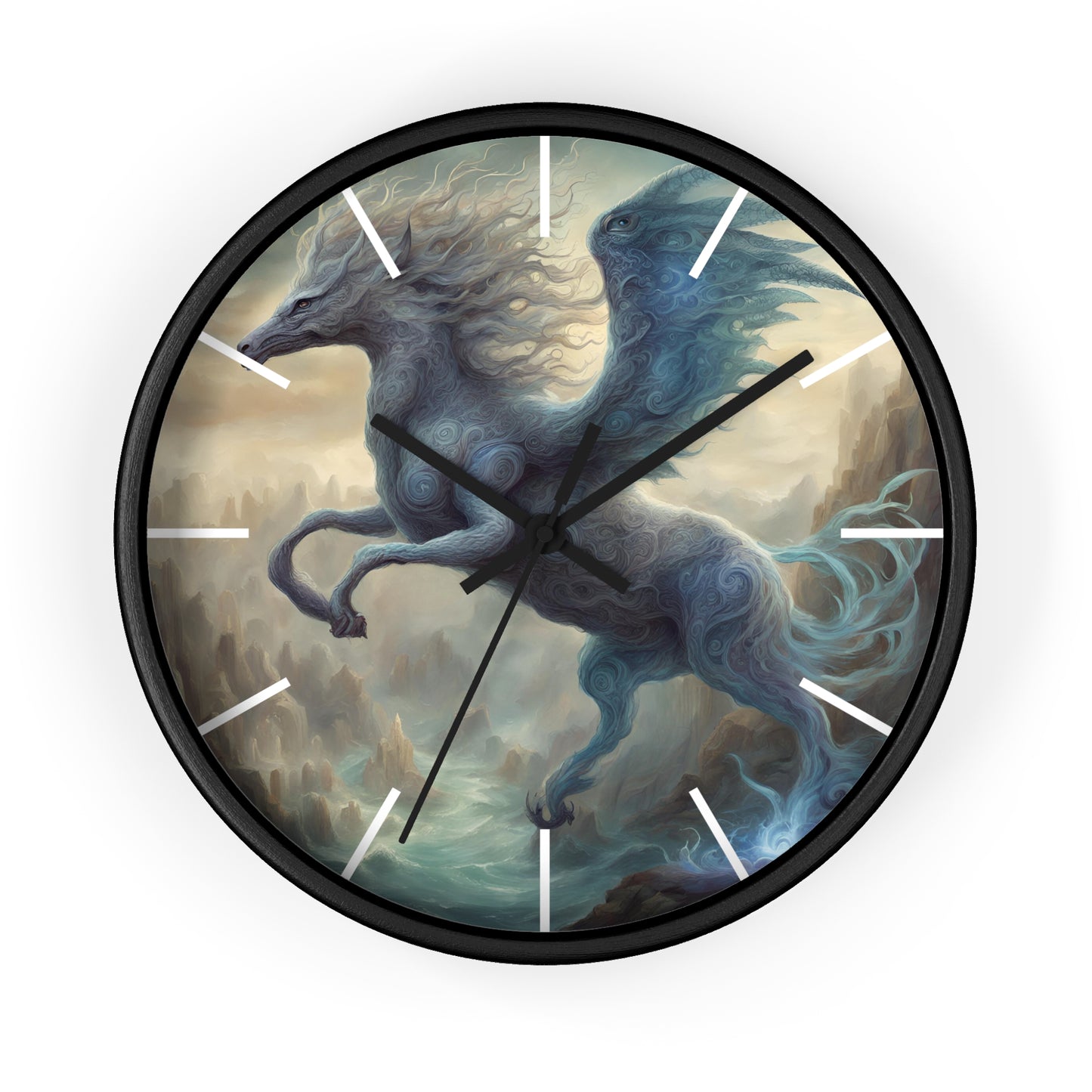 Majestic Myths Art Clock | Electrified Pegasus Horse Wall Hanging | Mystical Winged Blue Lightning Fantasy Home Office Decor Gift