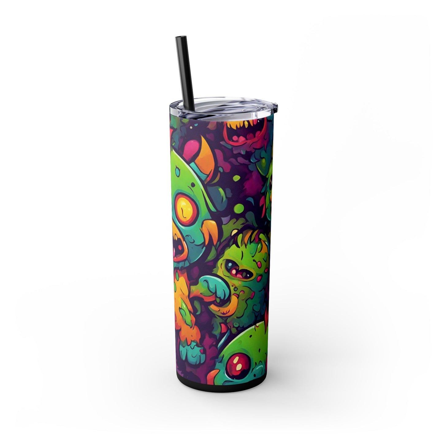 Kids Little Monster Skinny Tumbler | Colorful Funny Zombie Childs Insulated Cup | Furry Mutant Fun School Lunch Classroom Drink Traveler