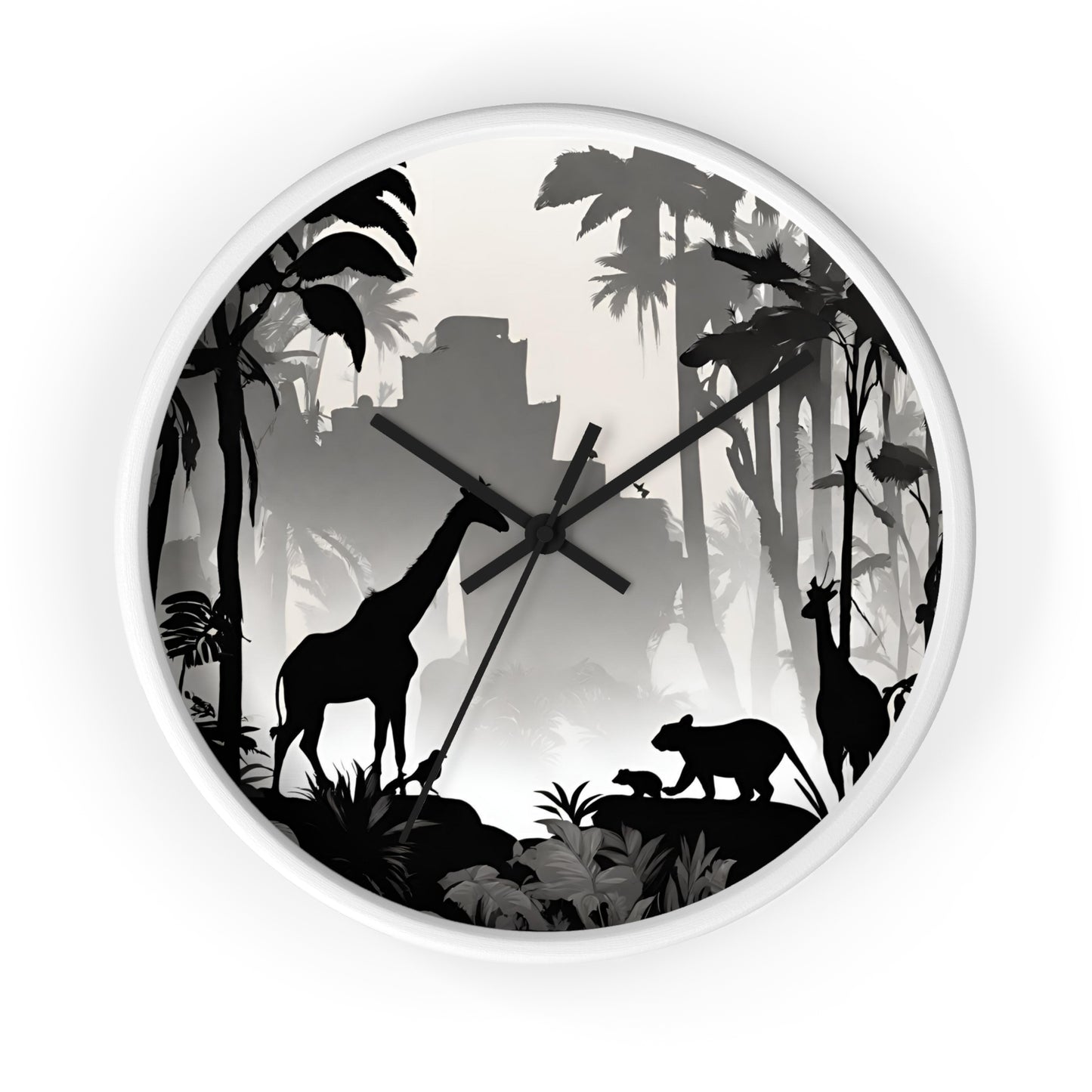 Jungle Giraffes Wall Art Clock | Shadowy Wild Nature Wall Hanging | Home Office Animal Wall Decor Gift