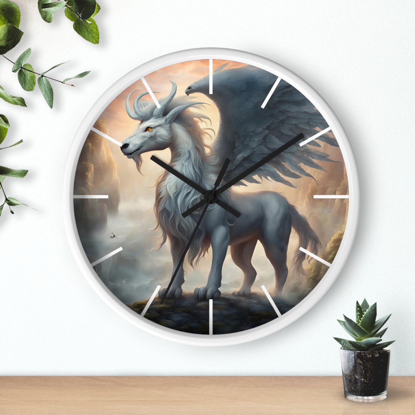 Majestic Myths Art Clock | Pegasus Horned Winged Horse Wall Hanging | Mystical Mountain Cloud Fantasy Home Office Decor Gift
