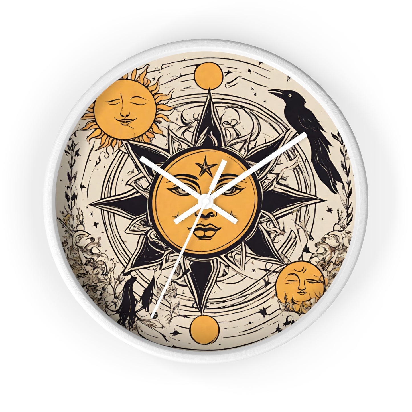 Sun Solstice Wall Art Clock | Celestial Cycle Astronomy Wall Hanging | Raven Blackbird Mockingbird Home Office Solar System Wall Decor Gift