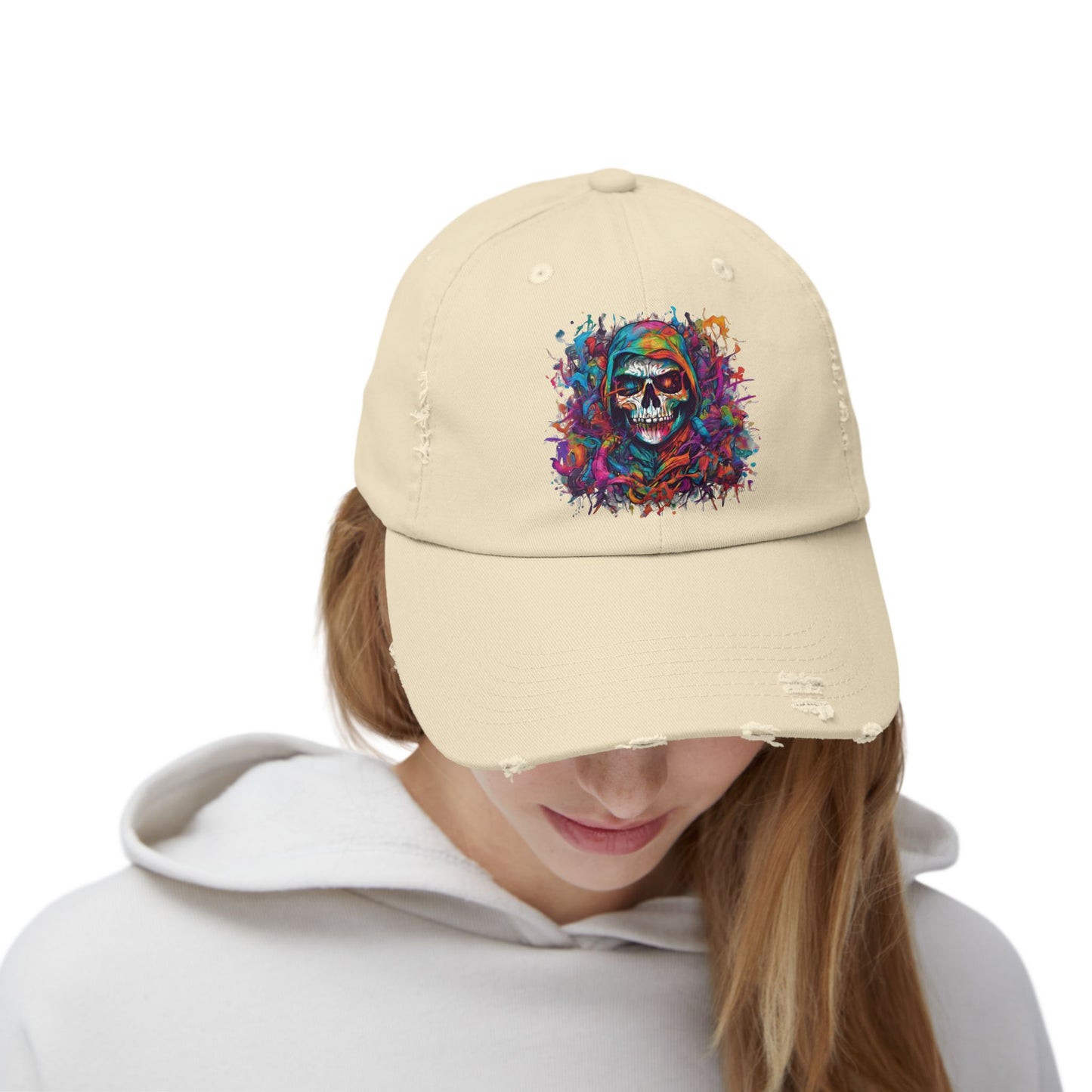 Abstract Art Unisex Cap | Masters of the Universe Inspired Hat | Rainbow Psychedelic Skull Spring Fishing Cap | Evil Scareglow Skeletor Gift