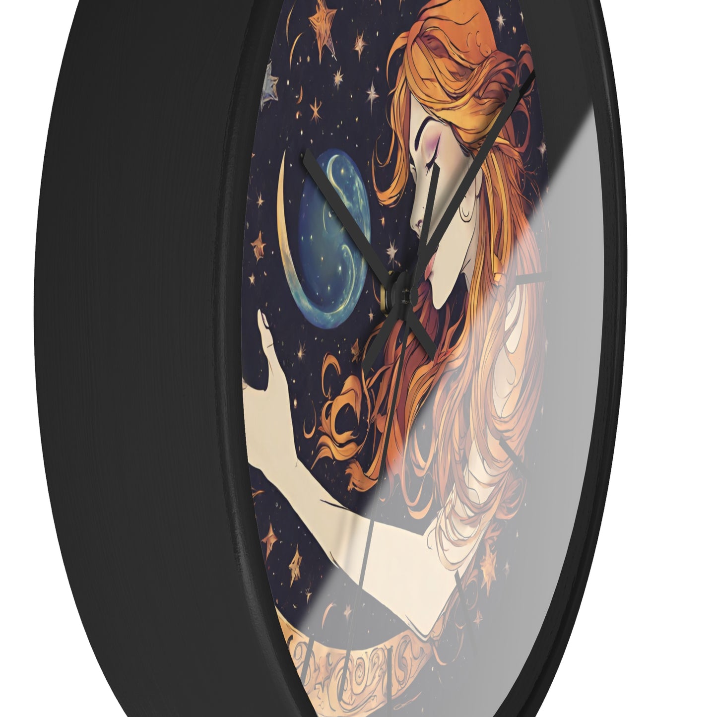 Moon Shaping Goddess Wall Art Clock | Lunar Stars & Space Astronomy Wall Hanging | Woman Morphing Home Office Solar System Wall Decor Gift