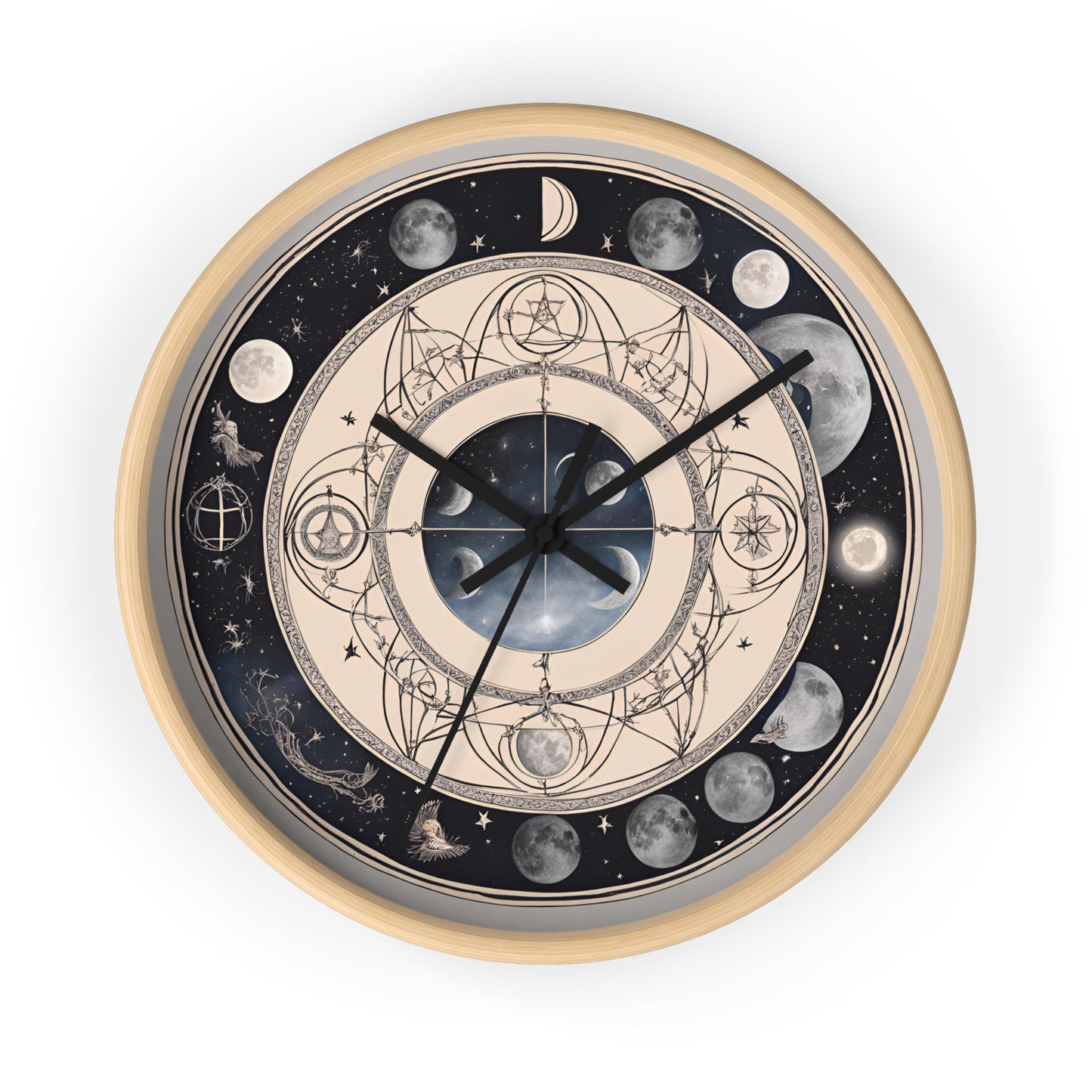 Moon Phases Wall Clock, Lunar Cycle Astronomy Home Decor, Solar System Wall Hanging, Celestial Office Art, Gift for Space Enthusiasts