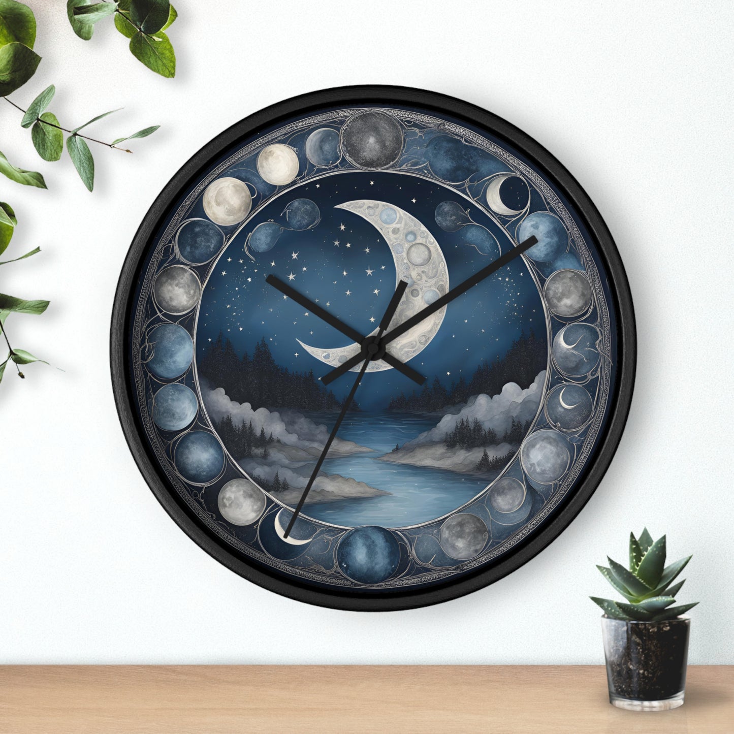 Moon Phases Wall Clock, Lunar Cycle Astronomy Home Decor, Solar System Wall Hanging, Celestial Office Art, Gift for Space Enthusiasts