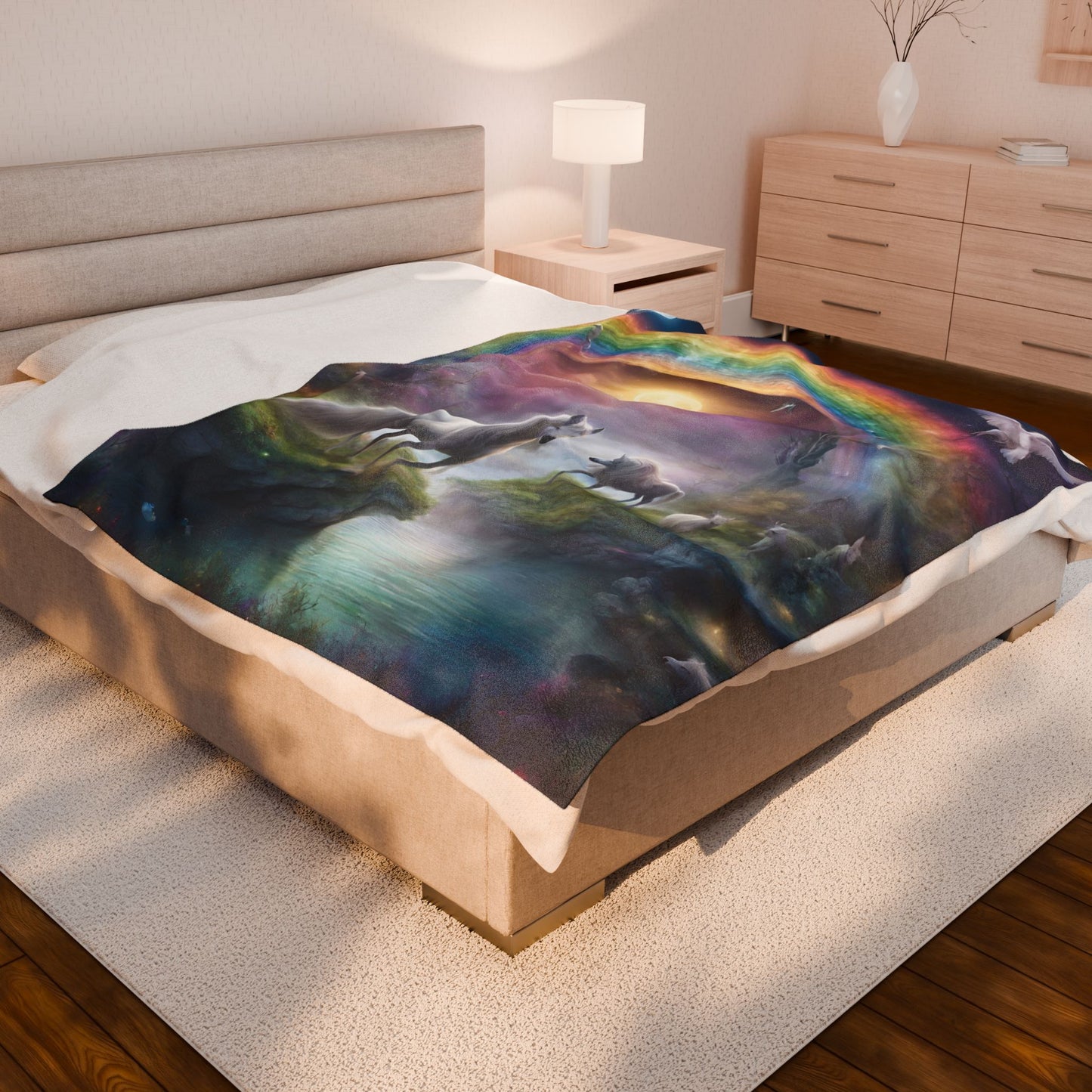 Girls Rainbow Blanket, Mystical Horse Girls Christmas Gift, Moonlight Fantasy Dreams Toddler Childrens Bed Blanket