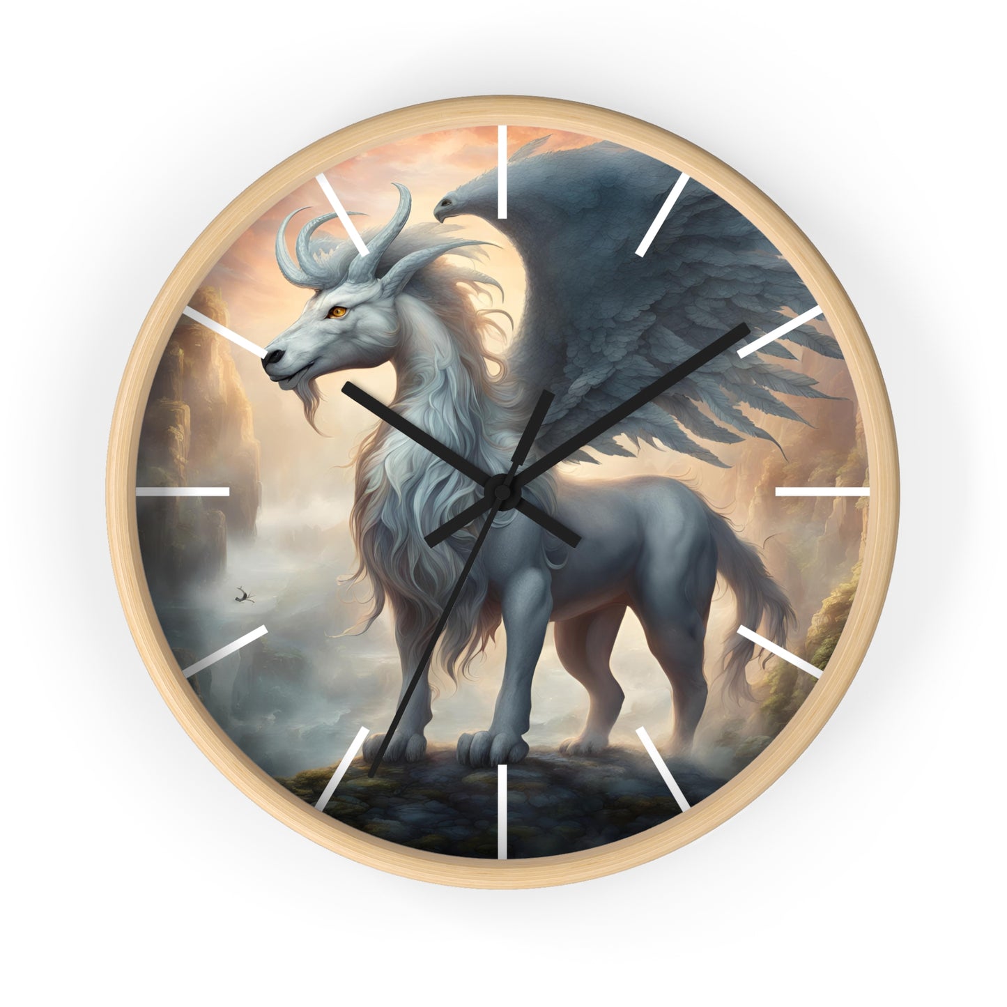 Majestic Myths Art Clock | Pegasus Horned Winged Horse Wall Hanging | Mystical Mountain Cloud Fantasy Home Office Decor Gift
