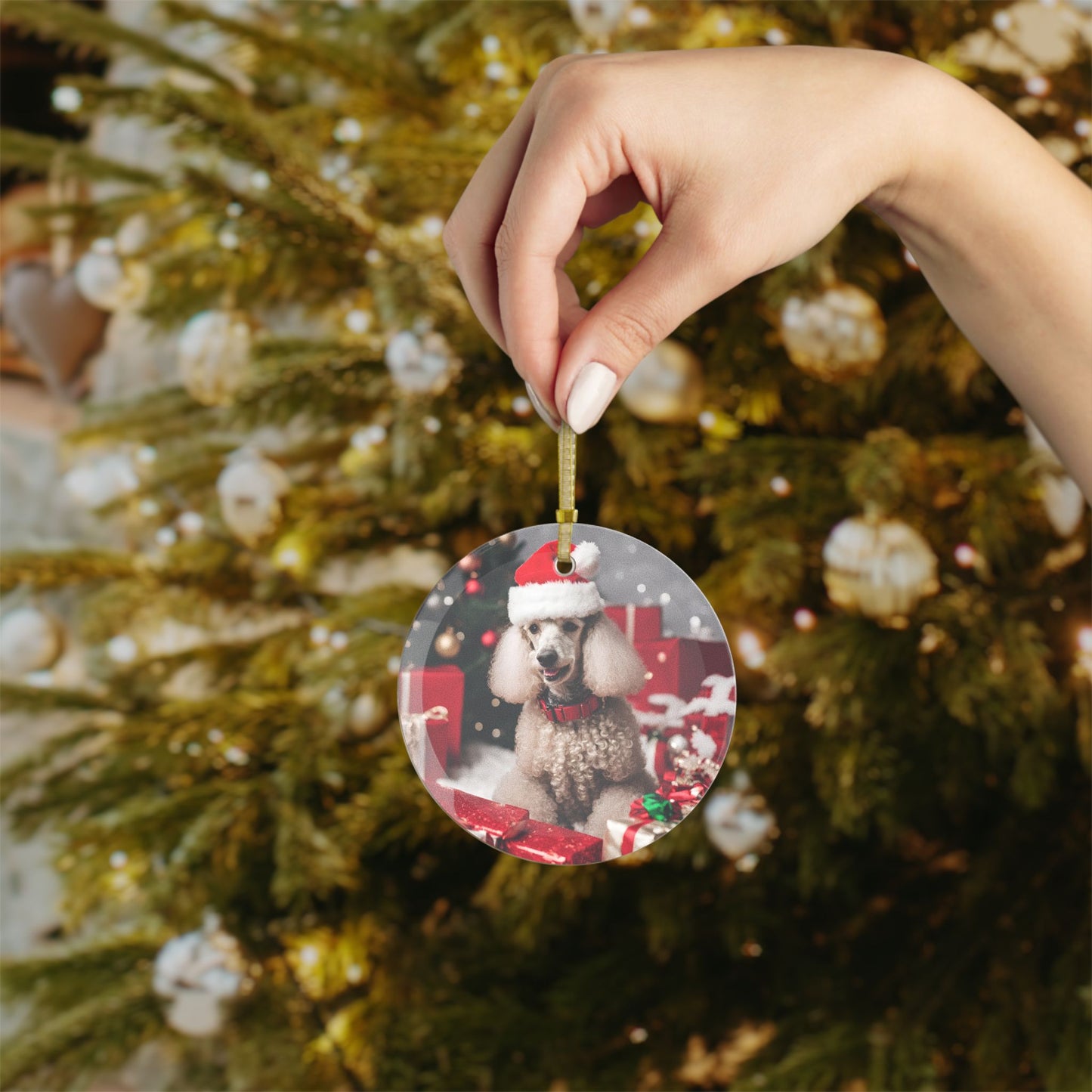 Poodle Christmas Ornament, Holiday Tree Decoration, Adorable Dog Ornament, Dog Lovers Gift, Round Glass Keepsake, Pet Xmas Collectible