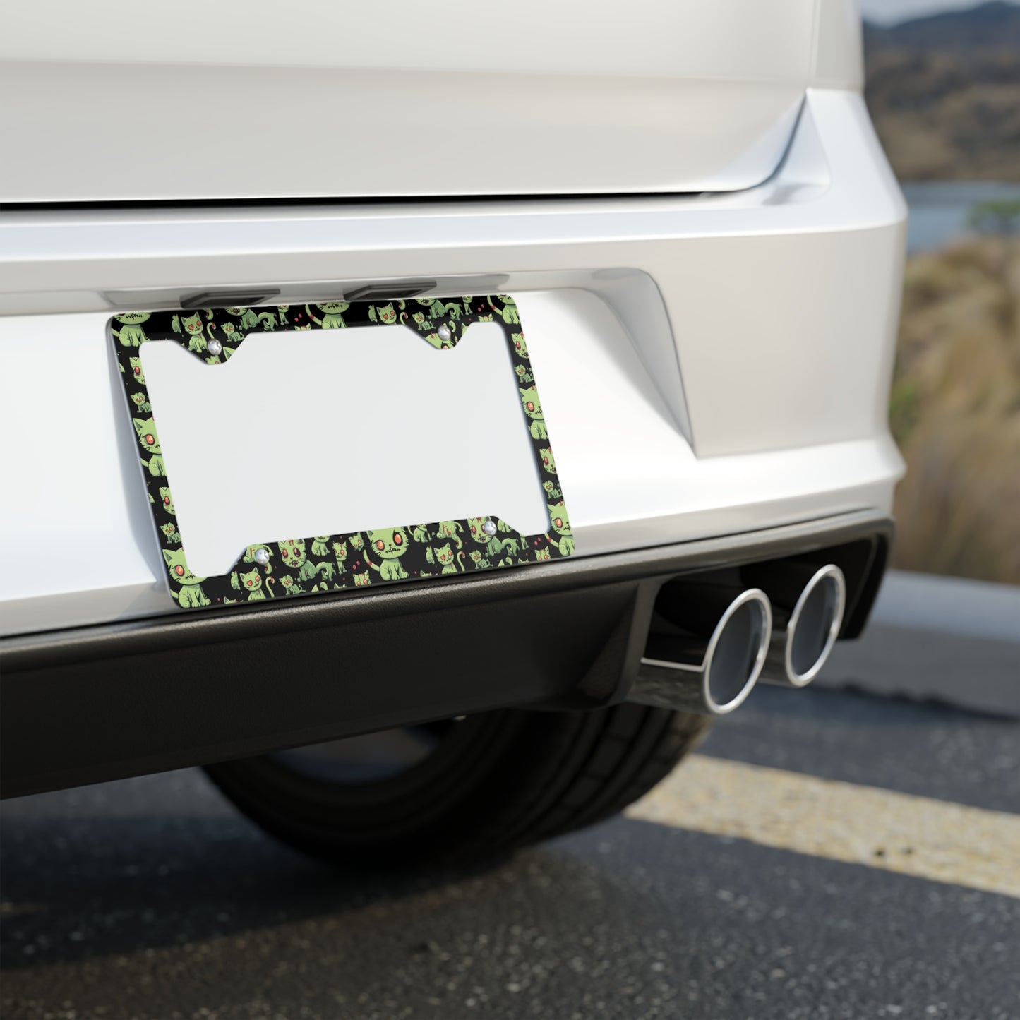 Zombie Cat License Plate Frame, Undead Brain Kittens Car Accessory, Bloody Green Feline Kitty Metal Auto Decor, Cute Zombie Lover Gift
