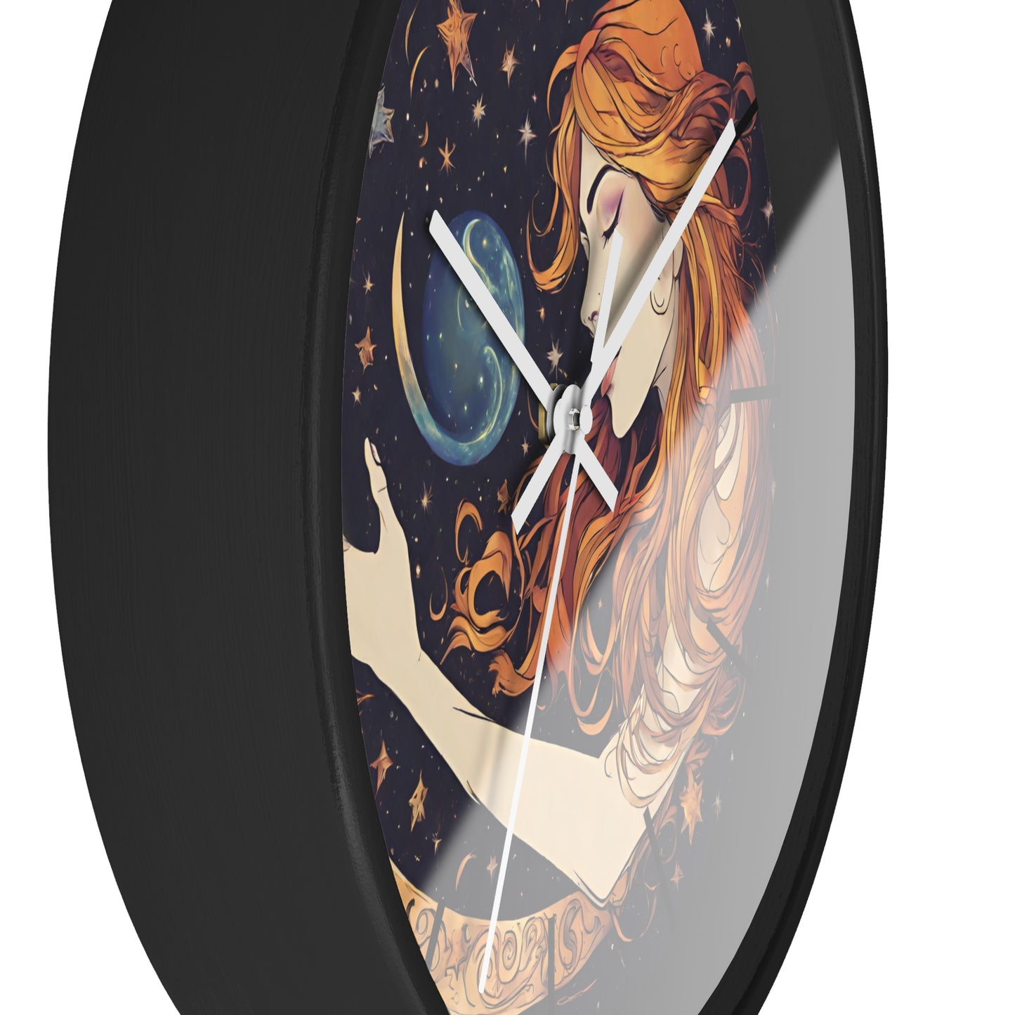 Moon Shaping Goddess Wall Art Clock | Lunar Stars & Space Astronomy Wall Hanging | Woman Morphing Home Office Solar System Wall Decor Gift