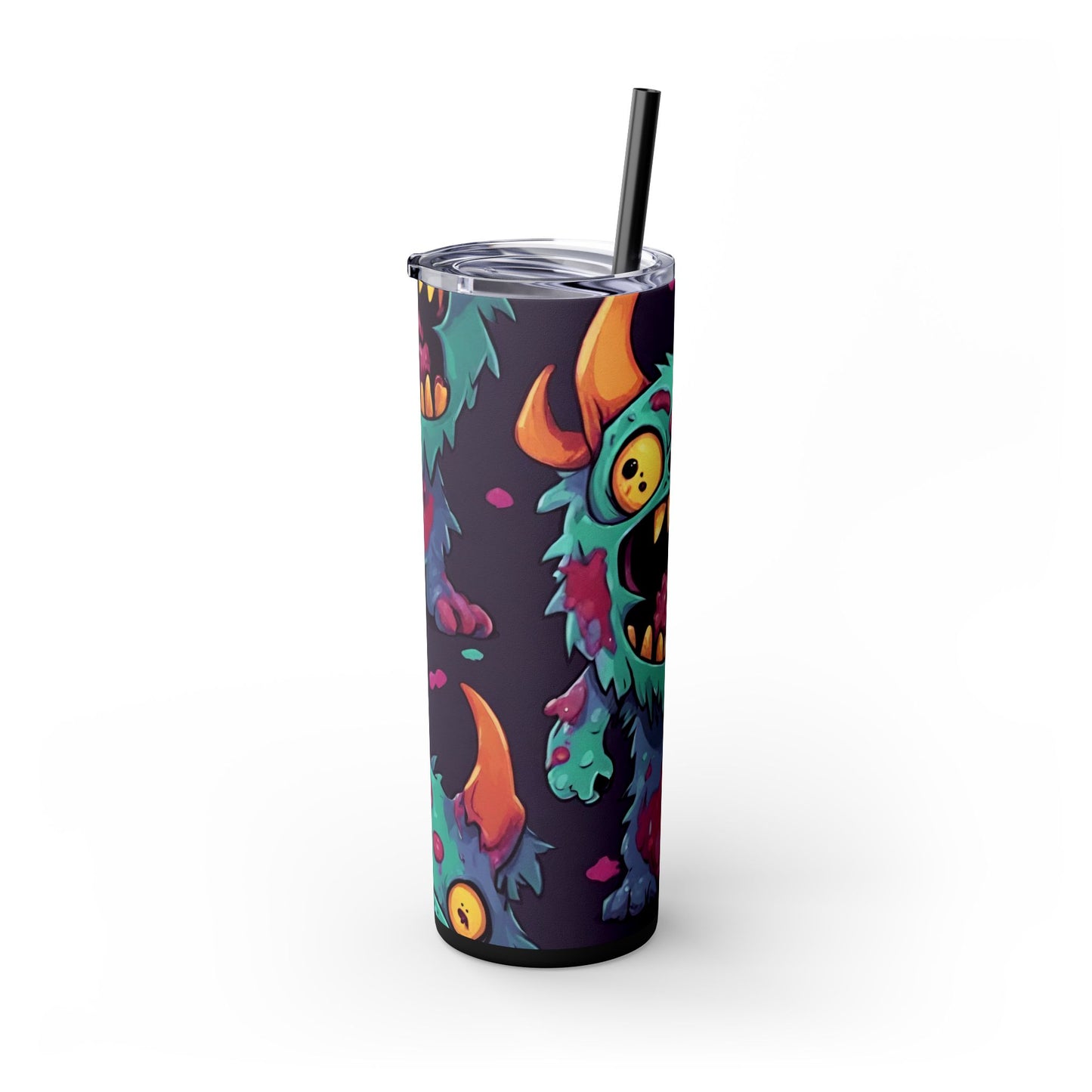 Kids Little Monster Skinny Tumbler | Colorful Funny Zombie Childs Insulated Cup | Furry Mutant Fun School Lunch Classroom Drink Traveler