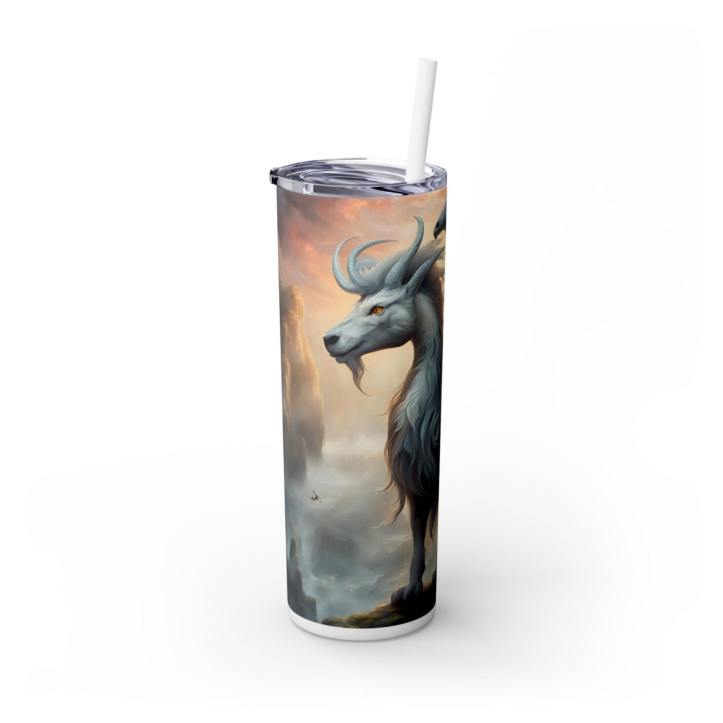 Majestic Myths Skinny Tumbler | Pegasus Horned Winged Horse Drinking Cup | Mystical Mountain Cloud Fantasy Road Trip Exercise Traveler
