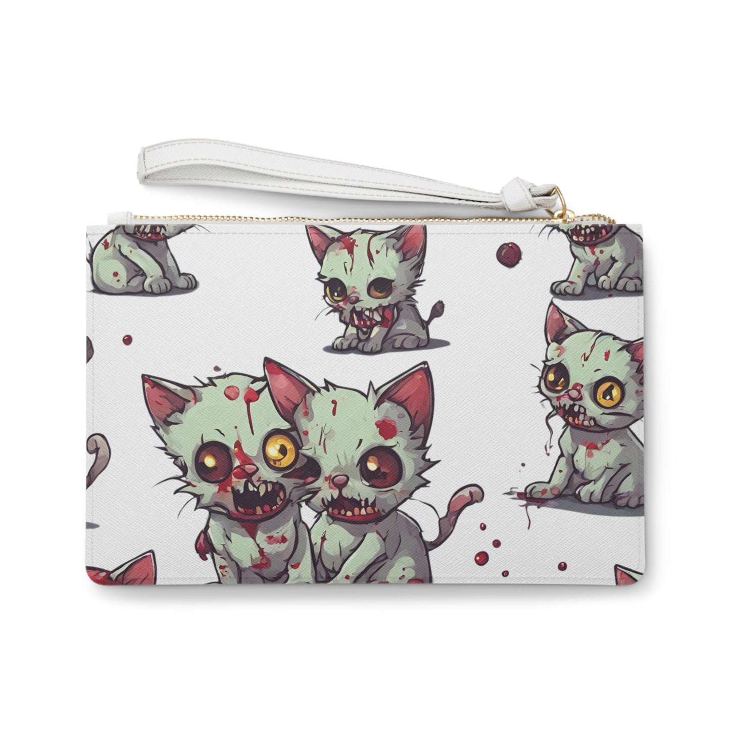 Zombie Cat Clutch Bag, Undead Brain Kittens Makeup Case, Bloody Gray Feline Kitty Wallet Purse, Cute Zombie Lover Gift