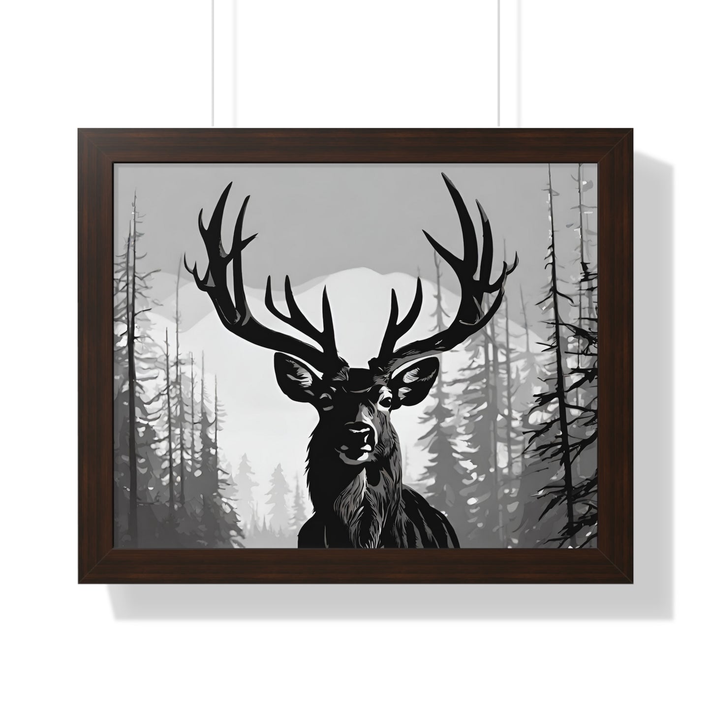 Animal Wall Art, Deer Hunter Picture, Big Buck Print, Hunting Cabin, Shadow Wall Hanging, Winter Snow Image, Living Room Poster, Framed Art