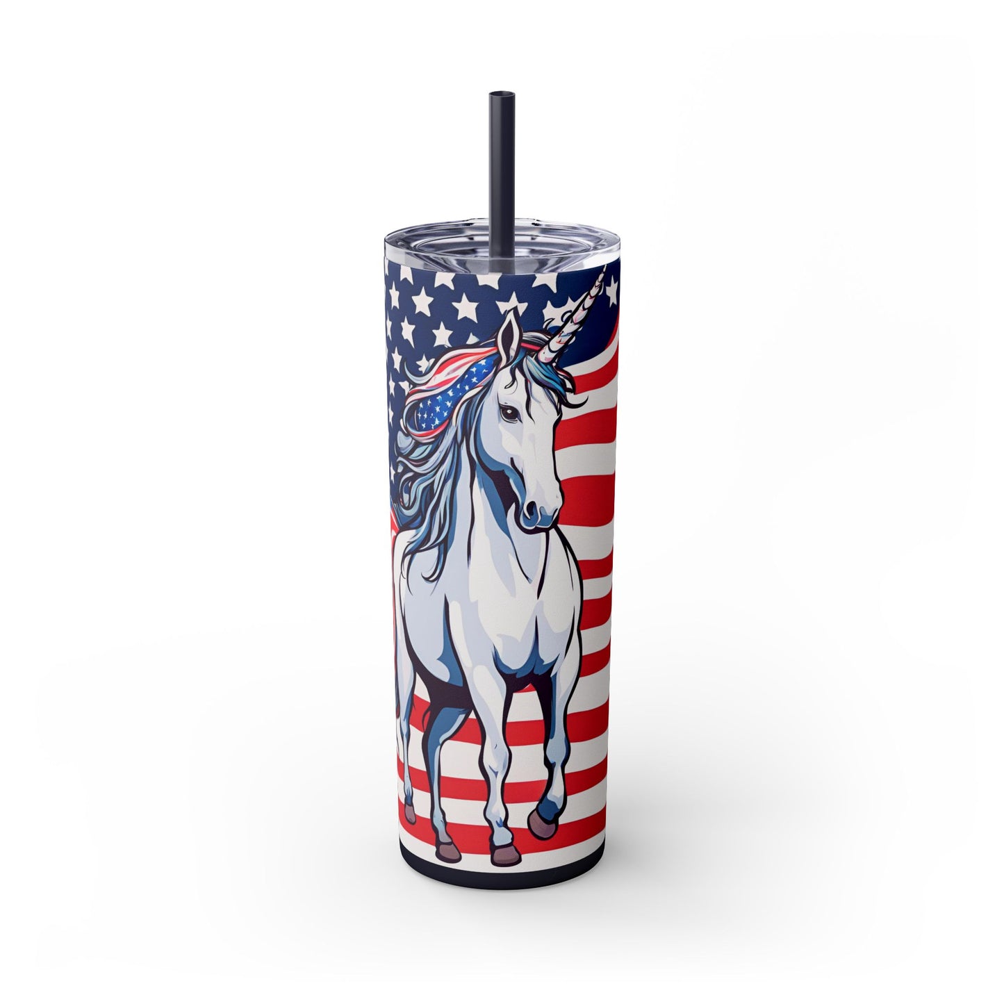 AMERICORN American Unicorn Skinny Tumbler | United States Freedom Loving Horse Insulated Cup | US Flag Veteran Gift Patriot Drink Traveler