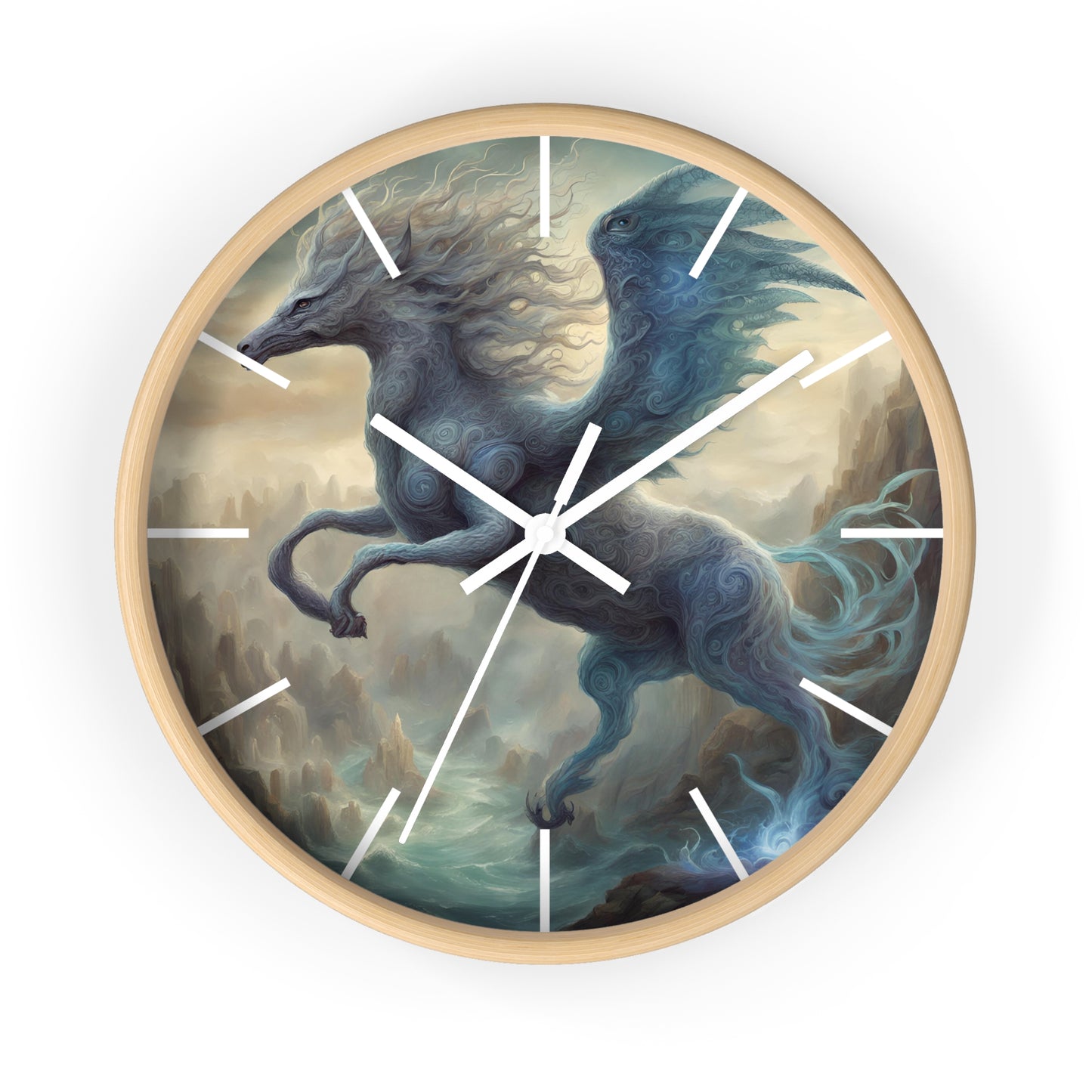 Majestic Myths Art Clock | Electrified Pegasus Horse Wall Hanging | Mystical Winged Blue Lightning Fantasy Home Office Decor Gift
