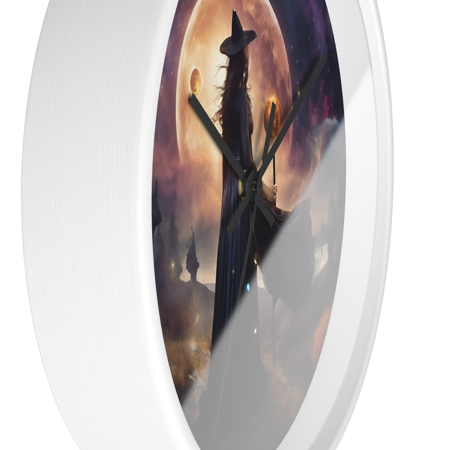 Wiccan Moon Wall Art Clock | Mystical Fantasy Galaxy Witch Pagan Astronomy Wall Hanging | Home Office Lunar Witchcraft Wall Decor Gift