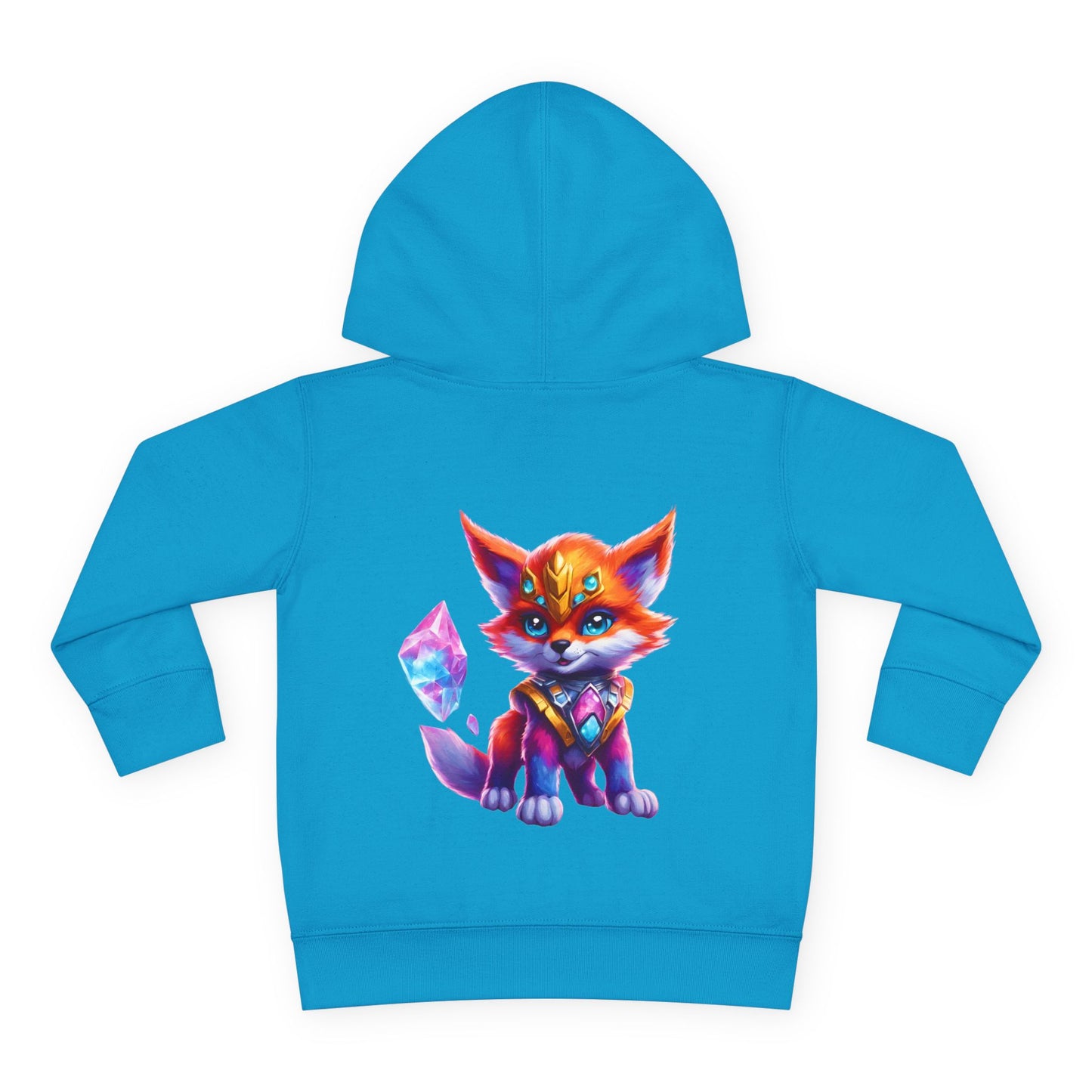Rainbow Crystal Fox Toddler Girls Hoodie, Orange Blue Cosmic Guardian Sweatshirt, Two Sided 2T 4T 5-6T Long Sleeve Hood