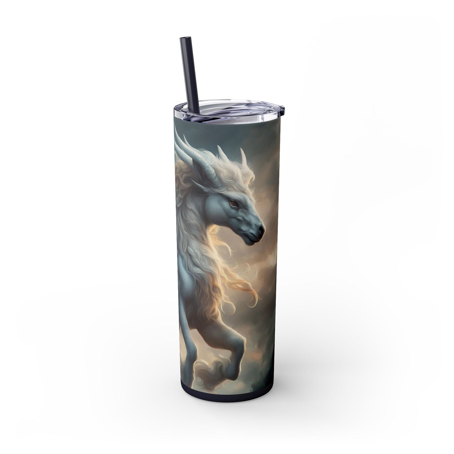 Majestic Myths Skinny Tumbler | Pegasus Horned Winged Horse Drinking Cup | Sky Cloud Fantasy Road Trip Exercise Traveler | Auto Gift