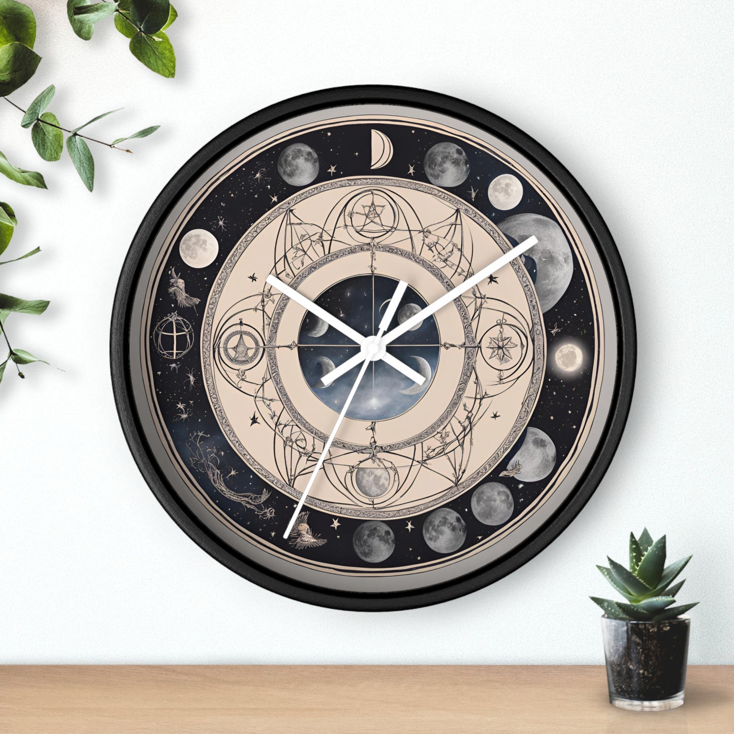 Moon Phases Wall Clock, Lunar Cycle Astronomy Home Decor, Solar System Wall Hanging, Celestial Office Art, Gift for Space Enthusiasts