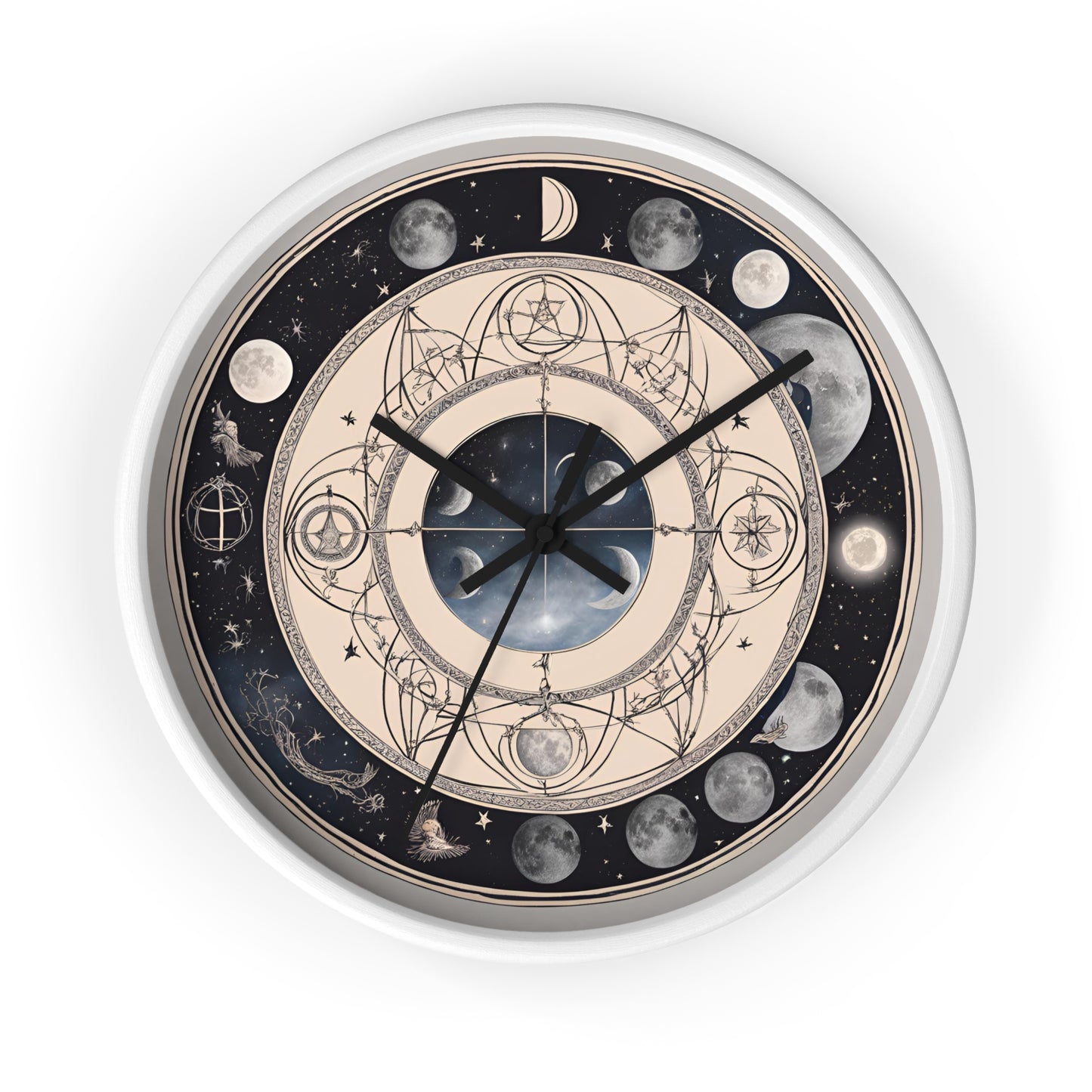 Moon Phases Wall Clock, Lunar Cycle Astronomy Home Decor, Solar System Wall Hanging, Celestial Office Art, Gift for Space Enthusiasts