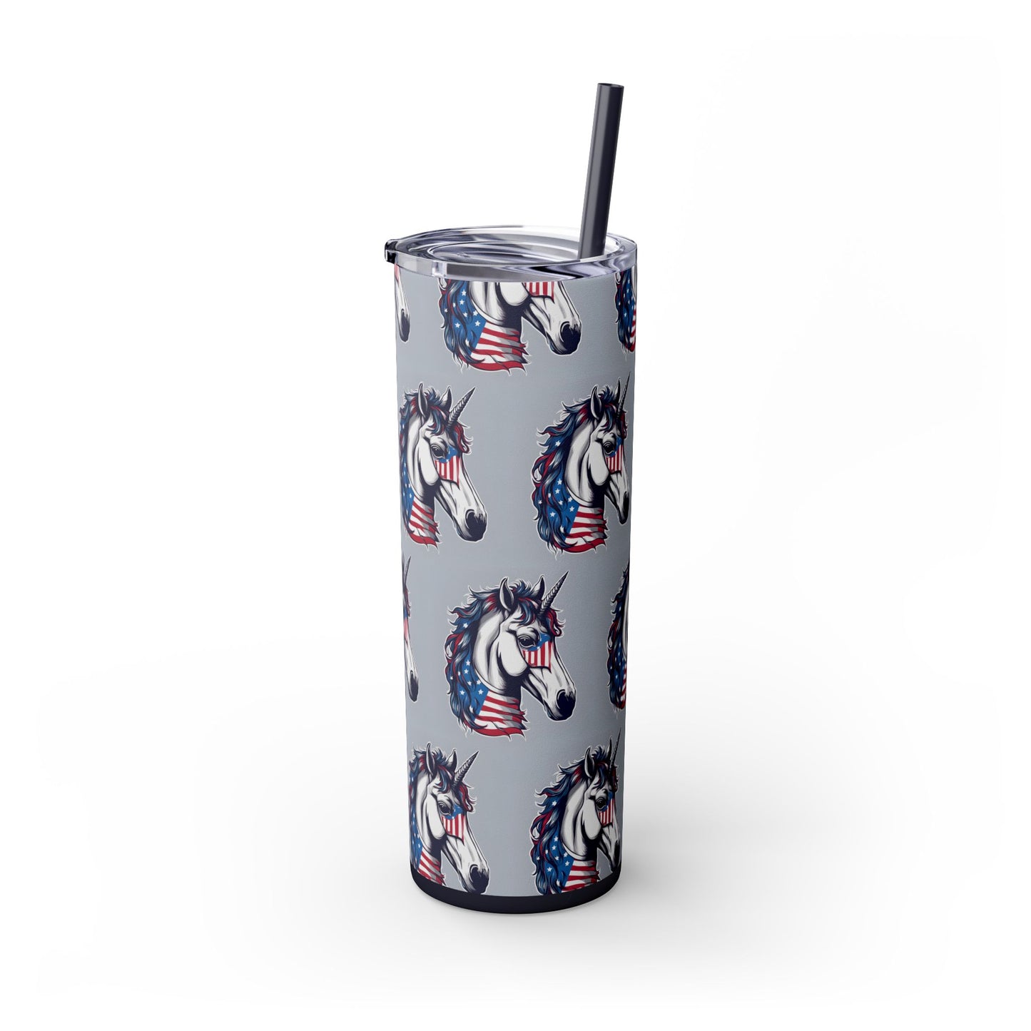 Patriotic American Unicorn Skinny Tumbler | United States Freedom Loving Horse Insulated Cup | US Flag Veteran Gift Patriot Drink Traveler