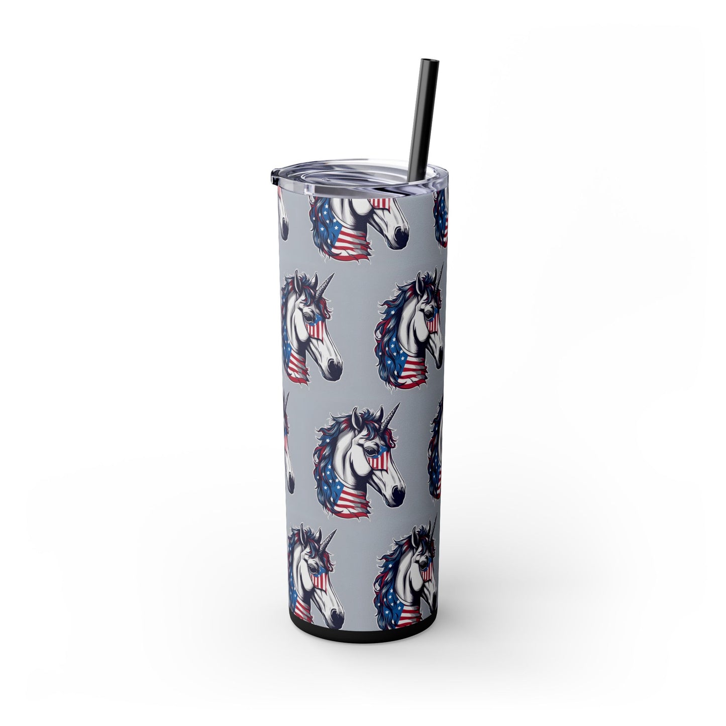 Patriotic American Unicorn Skinny Tumbler | United States Freedom Loving Horse Insulated Cup | US Flag Veteran Gift Patriot Drink Traveler