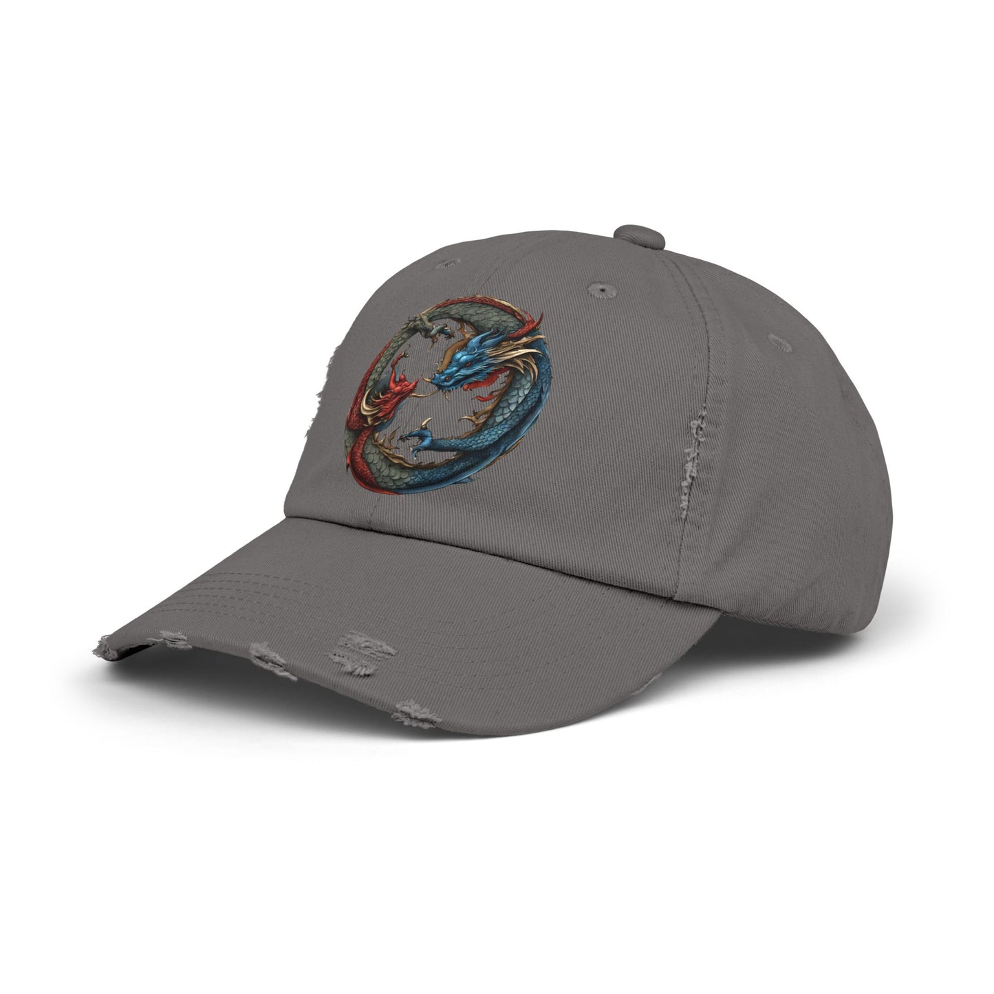 Double Dragon Yin Yang Hat, Red and Blue Dueling Serpents Ball Cap, Fighting Dragons Aura Balance Spring, Summer, Fishing Gift