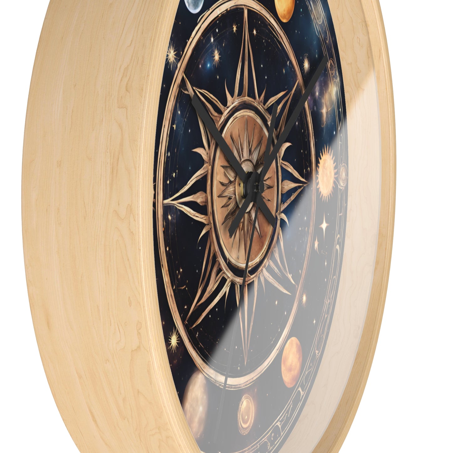 Moon Phases Solstice Star Wall Art Clock | Lunar Cycle Galaxy Astronomy Wall Hanging | Mystical Night Solar System Office Wall Decor Gift
