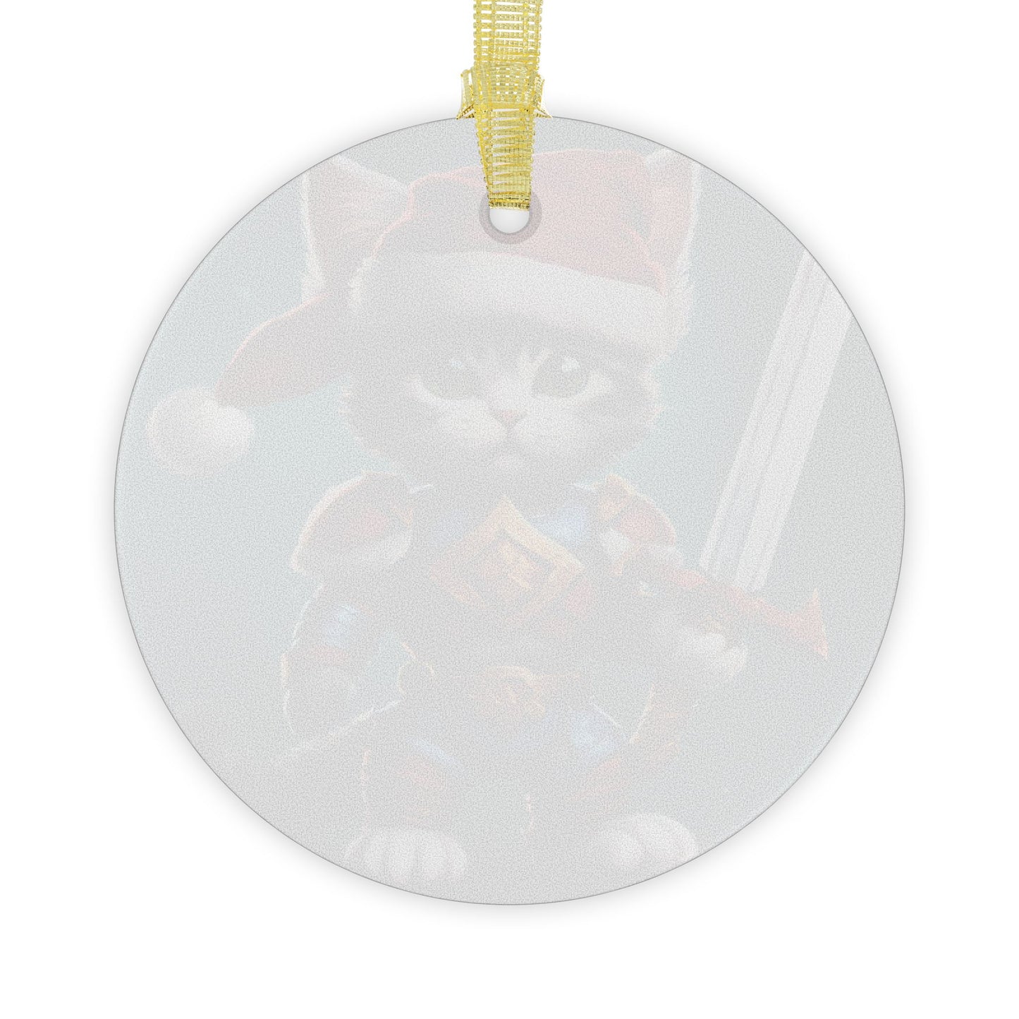 Kitten Christmas Ornament, Holiday Tree Decoration, Adorable Cat Gift, Round Glass Keepsake, KITTEN WARRIOR