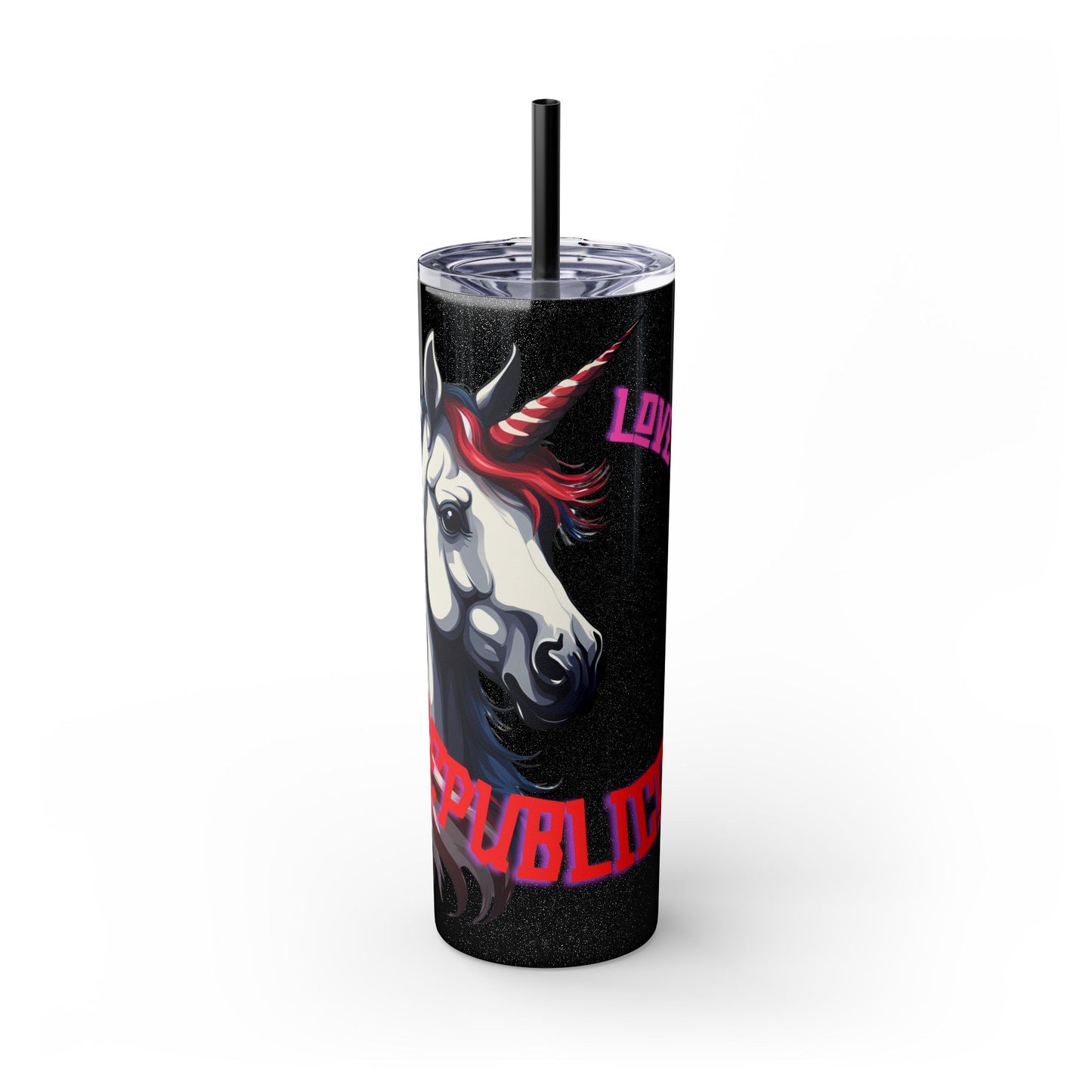Patriotic American Unicorn Skinny Tumbler | United States Freedom Loving Horse Insulated Cup | US Flag Veteran Gift Patriot Drink Traveler
