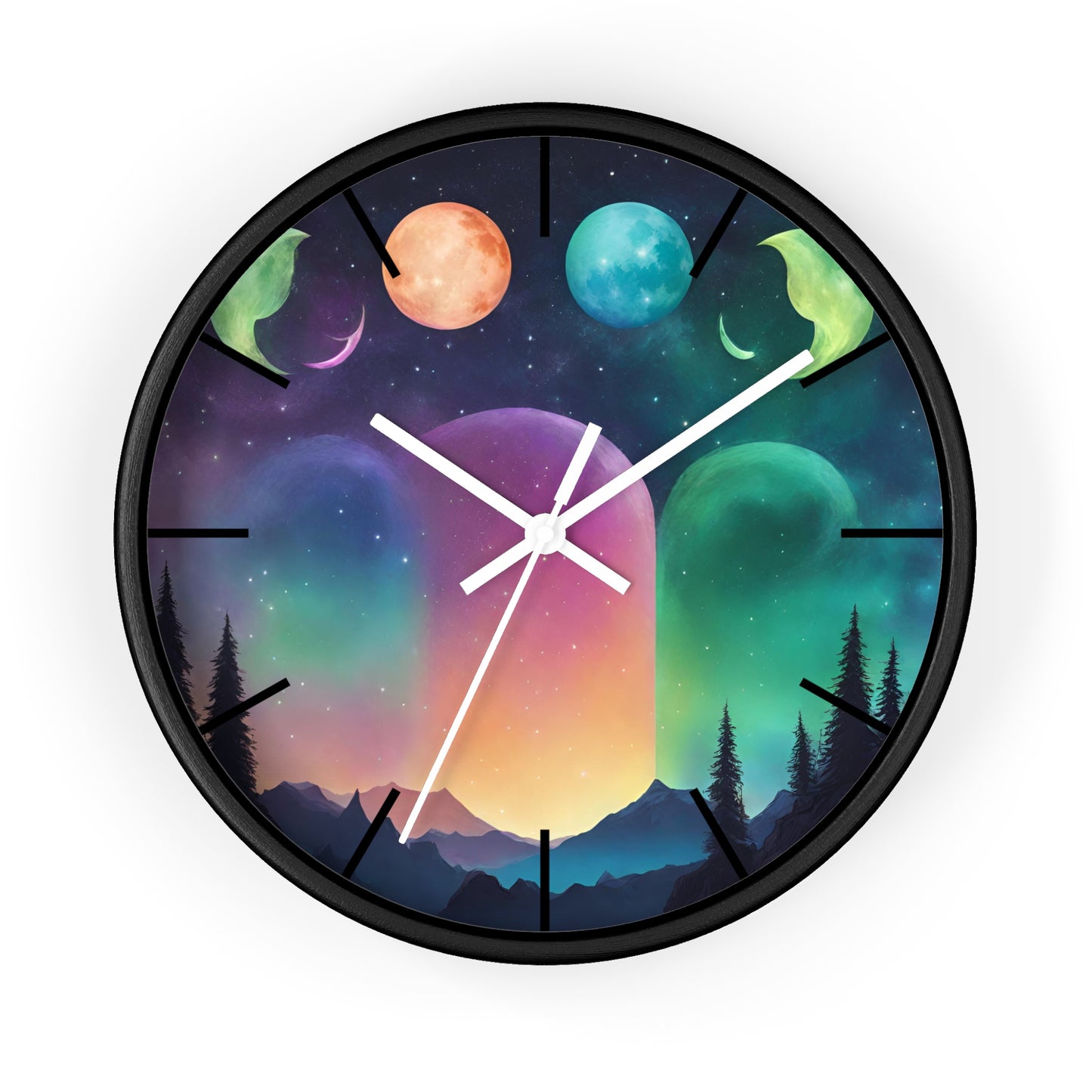 Moonlight Hills Wall Clock | Night Forest Astronomy Starlight Moons Constellations Office Decor Gift, Solar System Home Hanging Unique Art