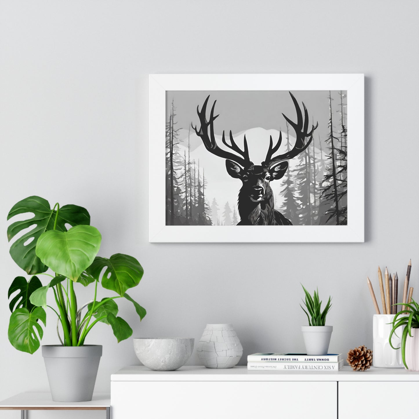 Animal Wall Art, Deer Hunter Picture, Big Buck Print, Hunting Cabin, Shadow Wall Hanging, Winter Snow Image, Living Room Poster, Framed Art