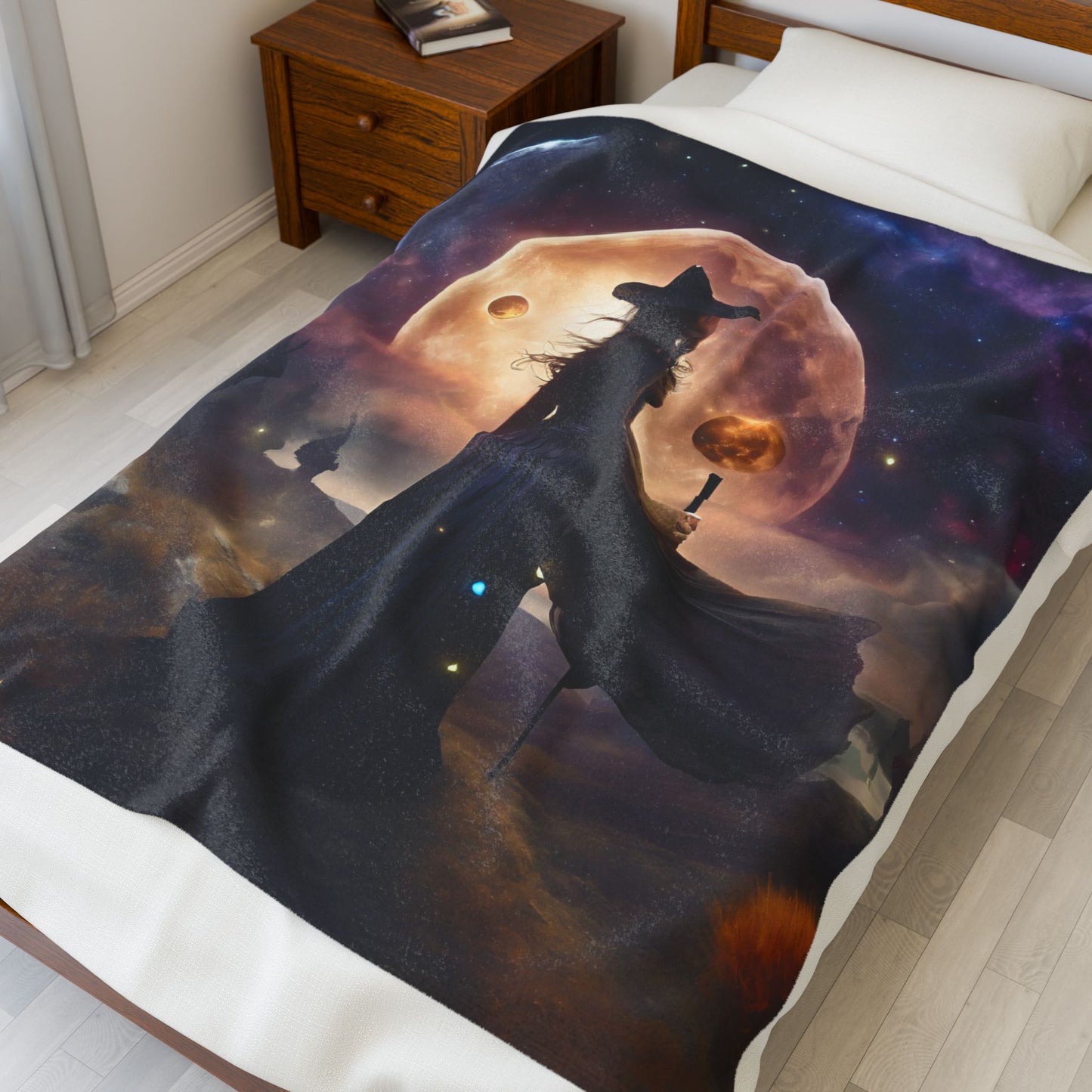 Witch of the Moons Wiccan Blanket, Time & Space Lunar Fantasy Galaxy Couch Throw Snuggle Sheet, Mystical Witchcraft Spell Bedroom Blanket