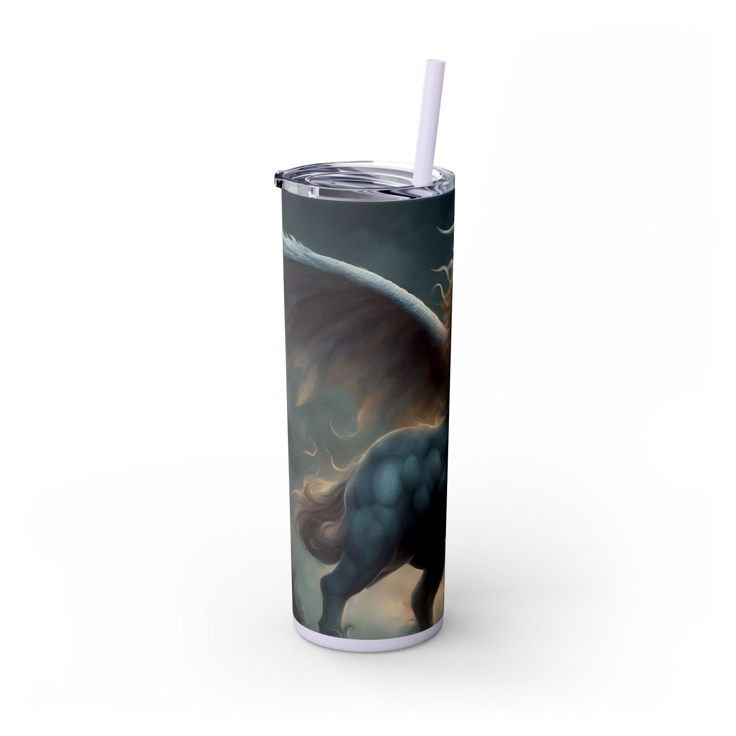 Majestic Myths Skinny Tumbler | Pegasus Horned Winged Horse Drinking Cup | Sky Cloud Fantasy Road Trip Exercise Traveler | Auto Gift