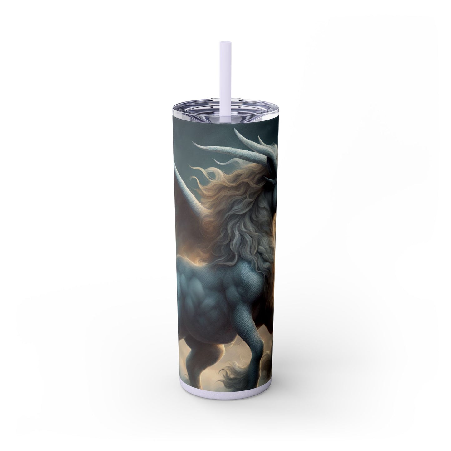 Majestic Myths Skinny Tumbler | Pegasus Horned Winged Horse Drinking Cup | Sky Cloud Fantasy Road Trip Exercise Traveler | Auto Gift