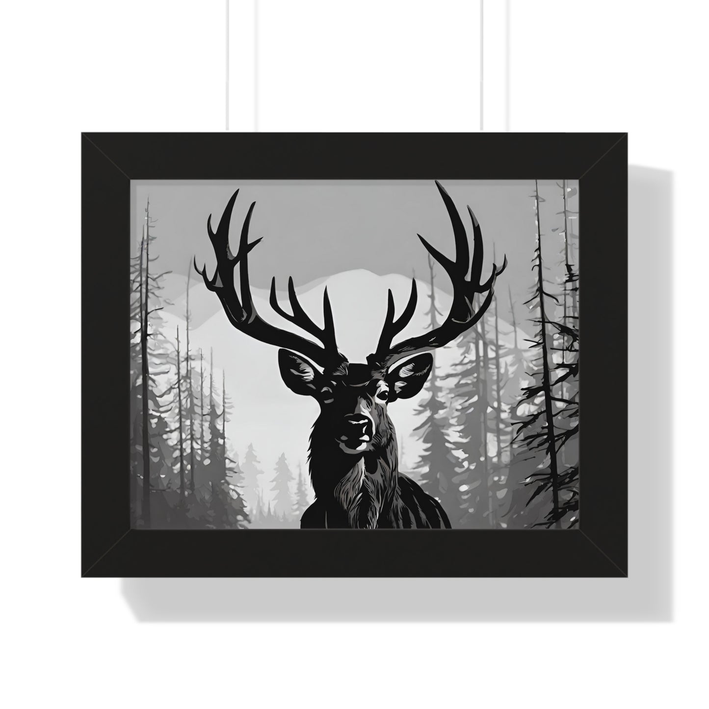 Animal Wall Art, Deer Hunter Picture, Big Buck Print, Hunting Cabin, Shadow Wall Hanging, Winter Snow Image, Living Room Poster, Framed Art
