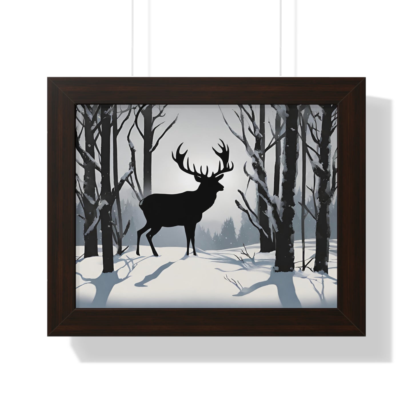 Animal Wall Art, Deer Hunter Picture, Big Buck Print, Hunting Cabin, Shadow Wall Hanging, Winter Snow Image, Living Room Poster, Framed Art