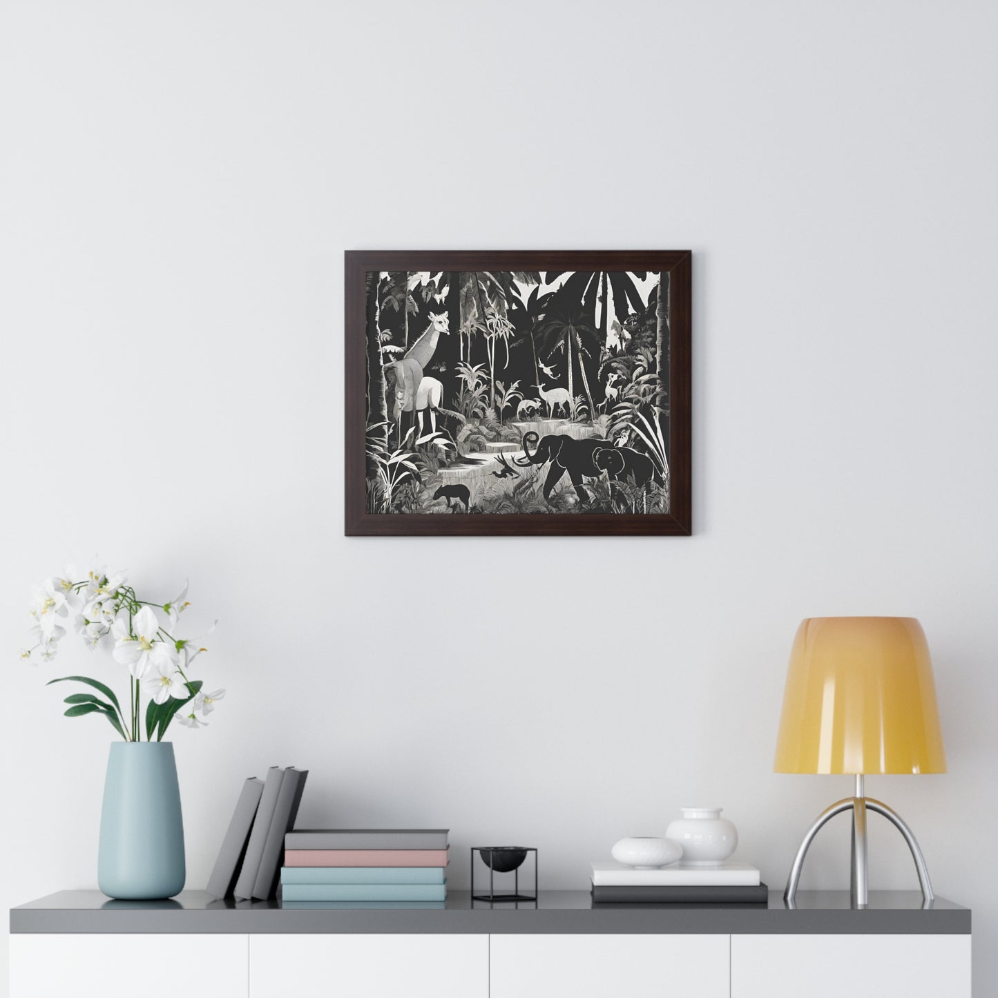 Animal Kingdom Print, Jungle Wall Decor, Elephant Picture, Shadow Wall Hanging, Giraffe Picture, Living Room Poster, Office Scenery