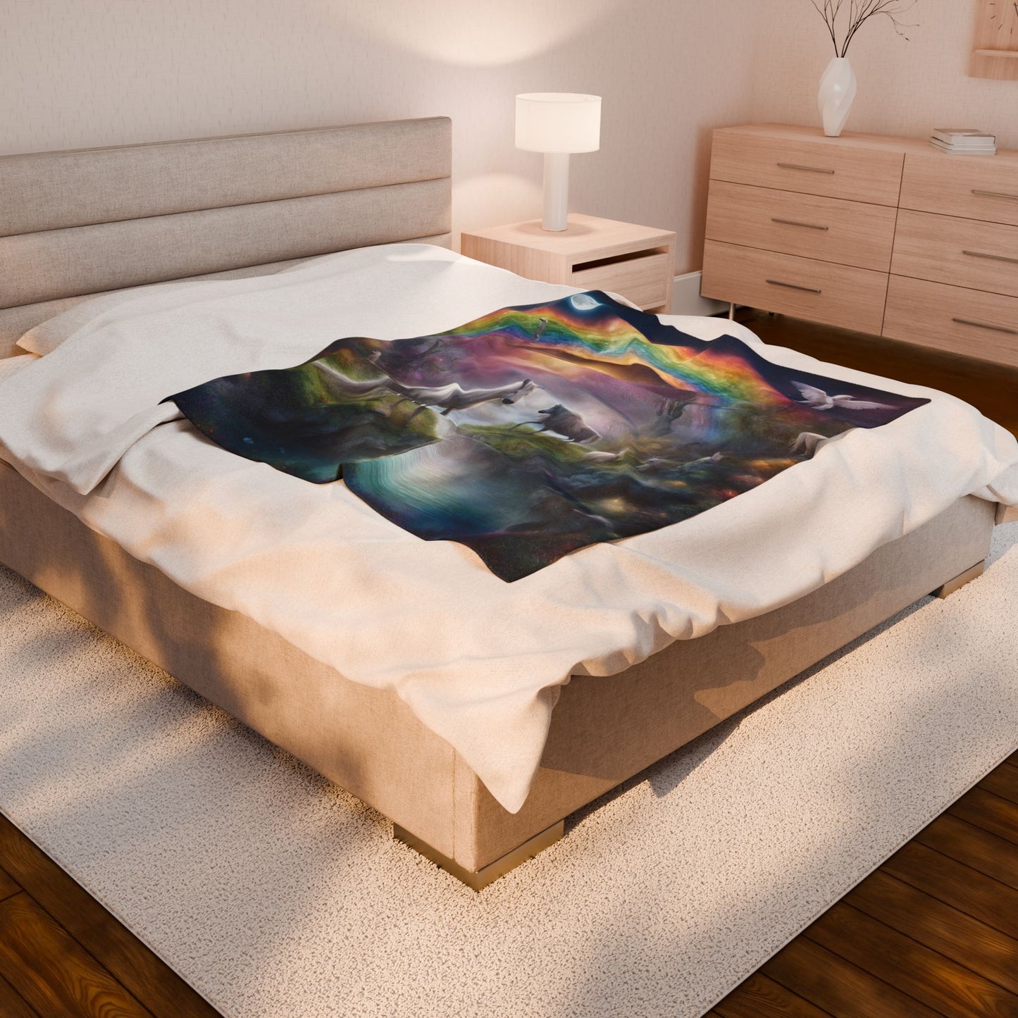 Girls Rainbow Blanket, Mystical Horse Girls Christmas Gift, Moonlight Fantasy Dreams Toddler Childrens Bed Blanket