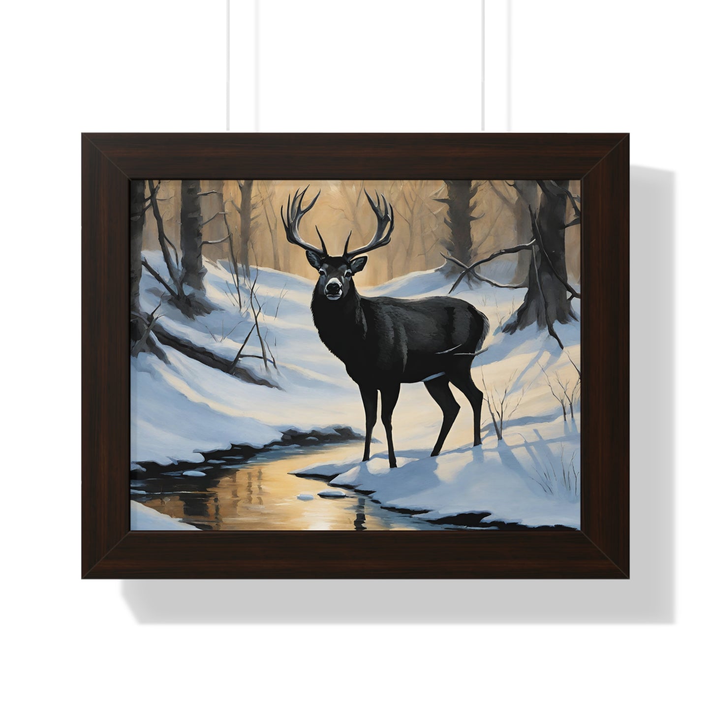 Animal Wall Art, Deer Hunter Picture, Big Buck Print, Woods, Creek, Shadow Wall Hanging, Sunset Snow Image, Living Room Poster, Framed Art