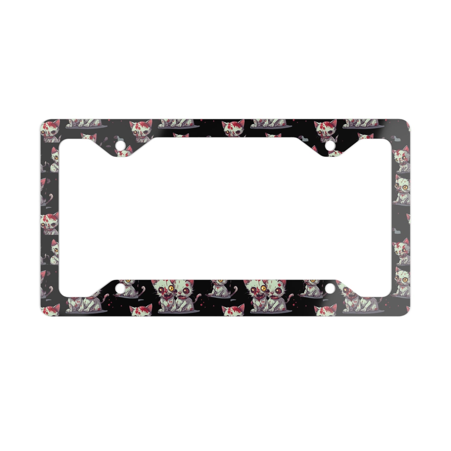 Zombie Cat License Plate Frame, Undead Brain Kittens Car Accessory, Bloody Gray Feline Kitty Metal Auto Decor, Cute Zombie Lover Gift
