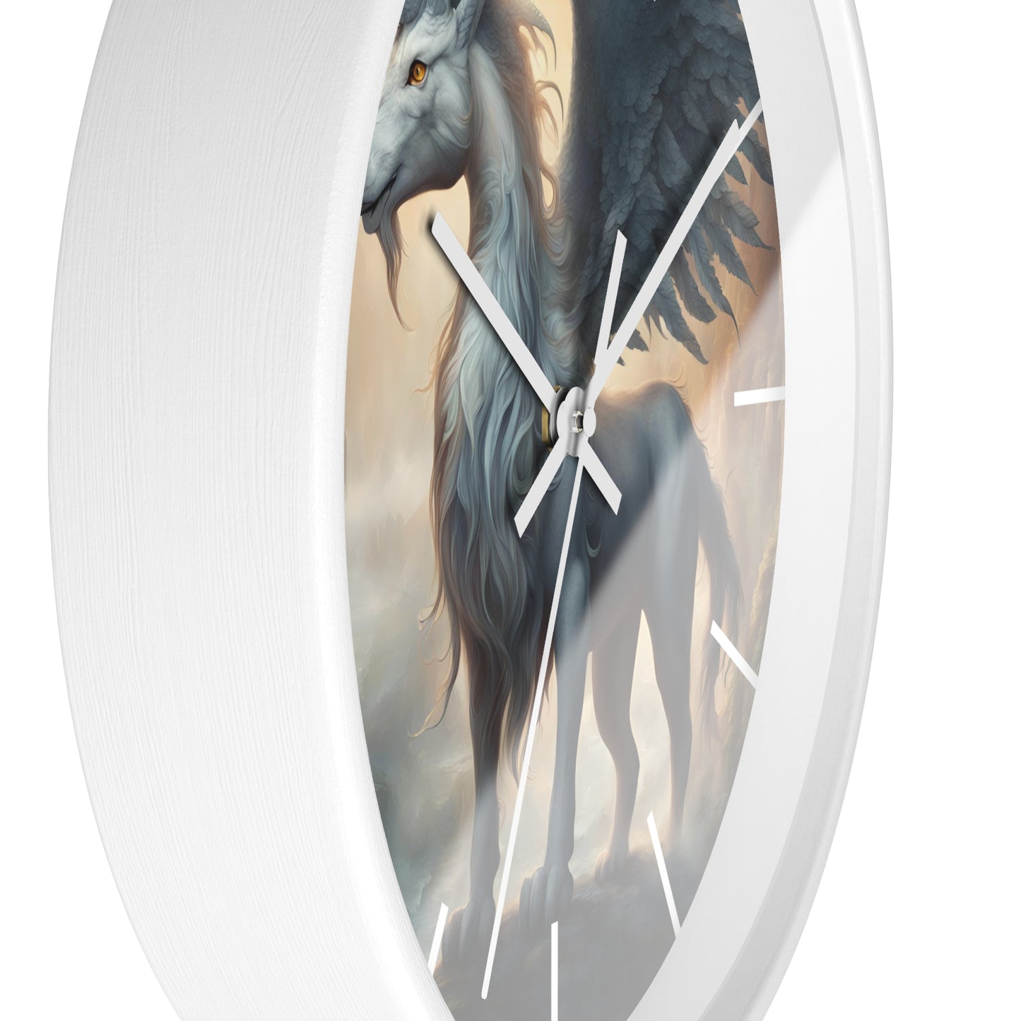 Majestic Myths Art Clock | Pegasus Horned Winged Horse Wall Hanging | Mystical Mountain Cloud Fantasy Home Office Decor Gift