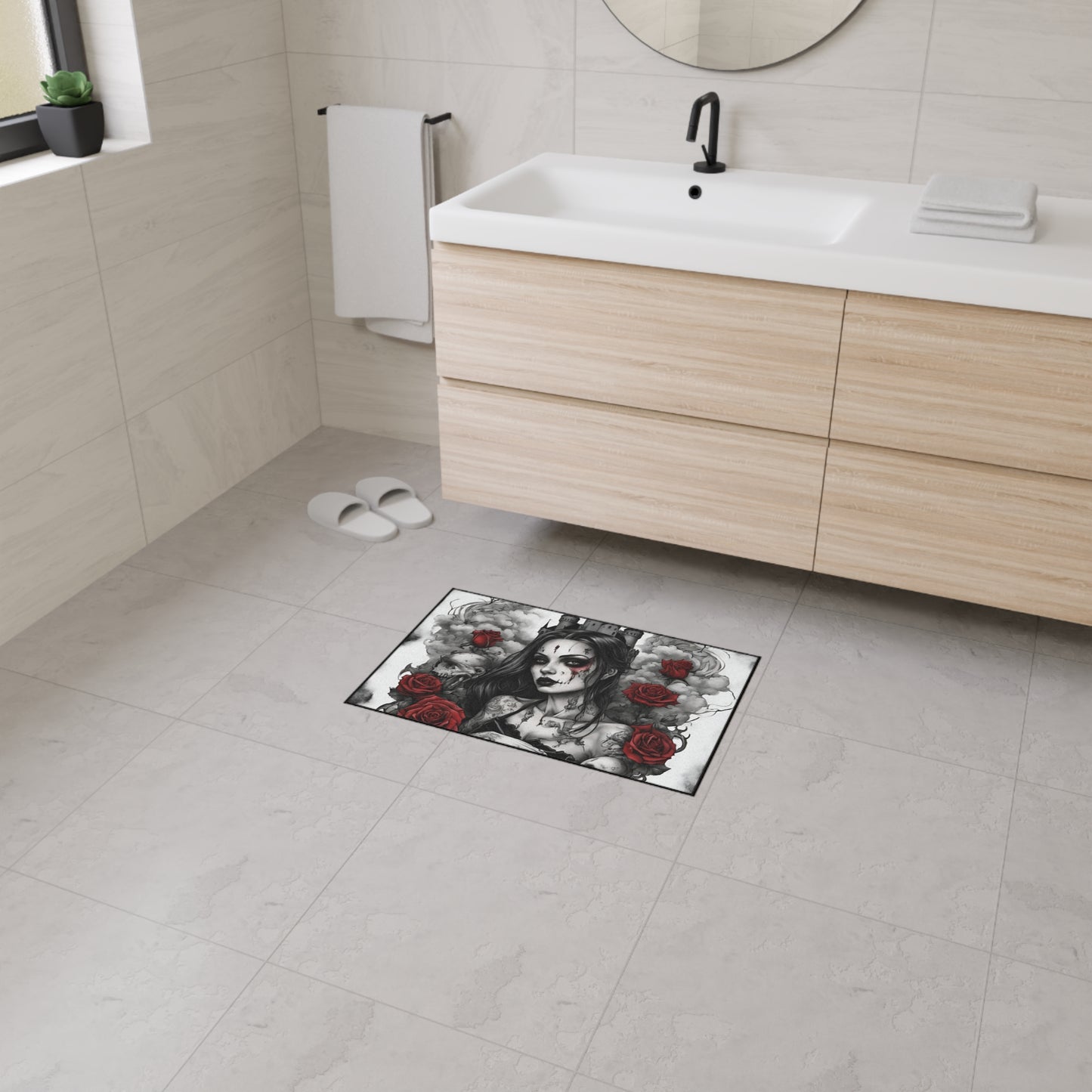Withering Beauty Floor Mat, Rose Blossom Rug, Skull and Flowers Mat, Cloud Castle Rug
