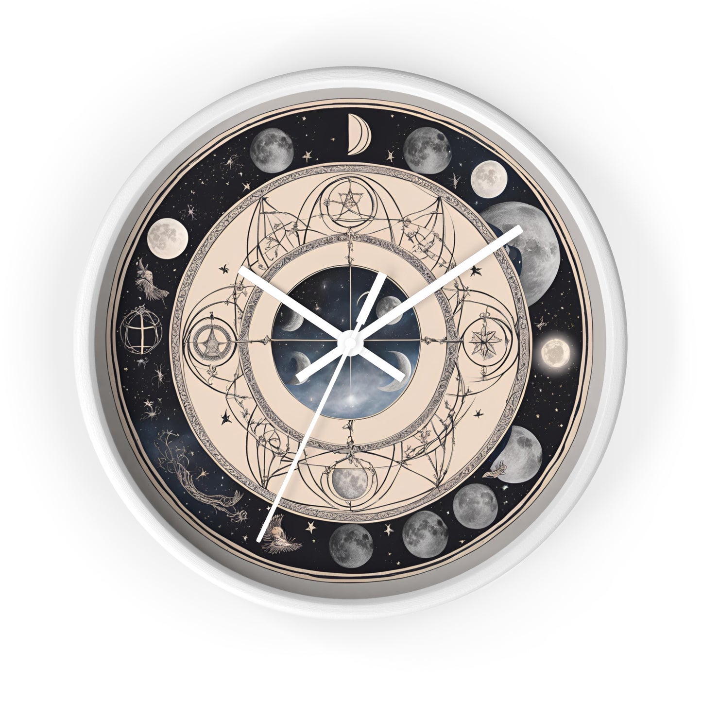 Moon Phases Wall Clock, Lunar Cycle Astronomy Home Decor, Solar System Wall Hanging, Celestial Office Art, Gift for Space Enthusiasts