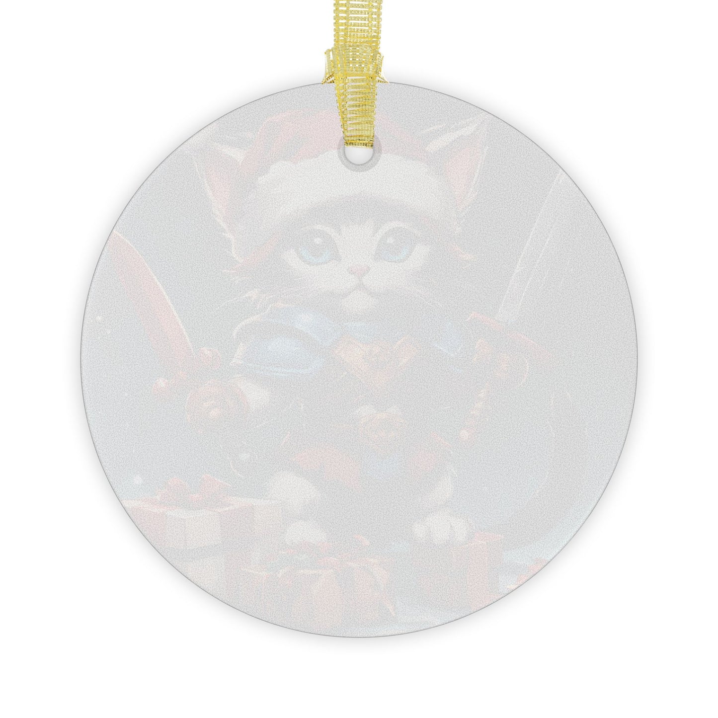 Kitten Christmas Ornament, Holiday Tree Decoration, Adorable Cat Gift, Round Glass Keepsake, KITTEN WARRIOR