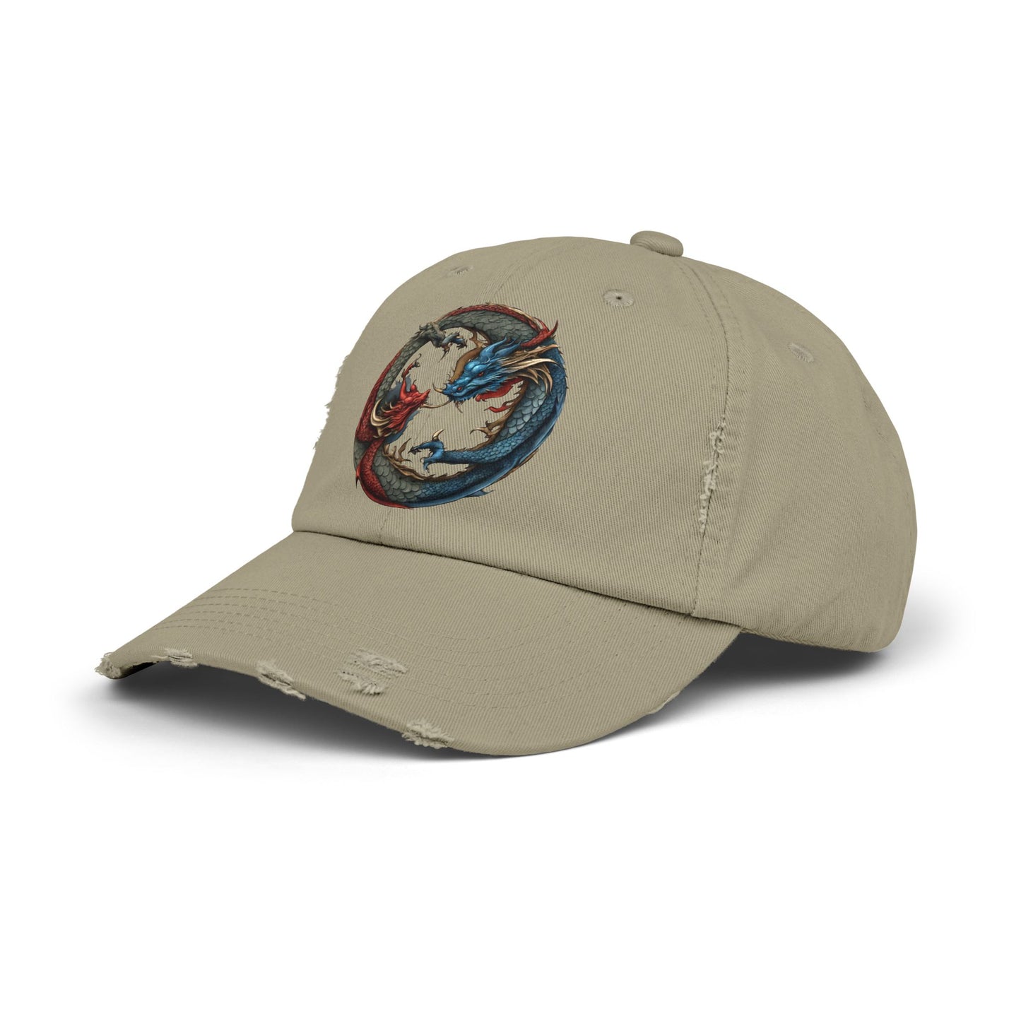 Double Dragon Yin Yang Hat, Red and Blue Dueling Serpents Ball Cap, Fighting Dragons Aura Balance Spring, Summer, Fishing Gift